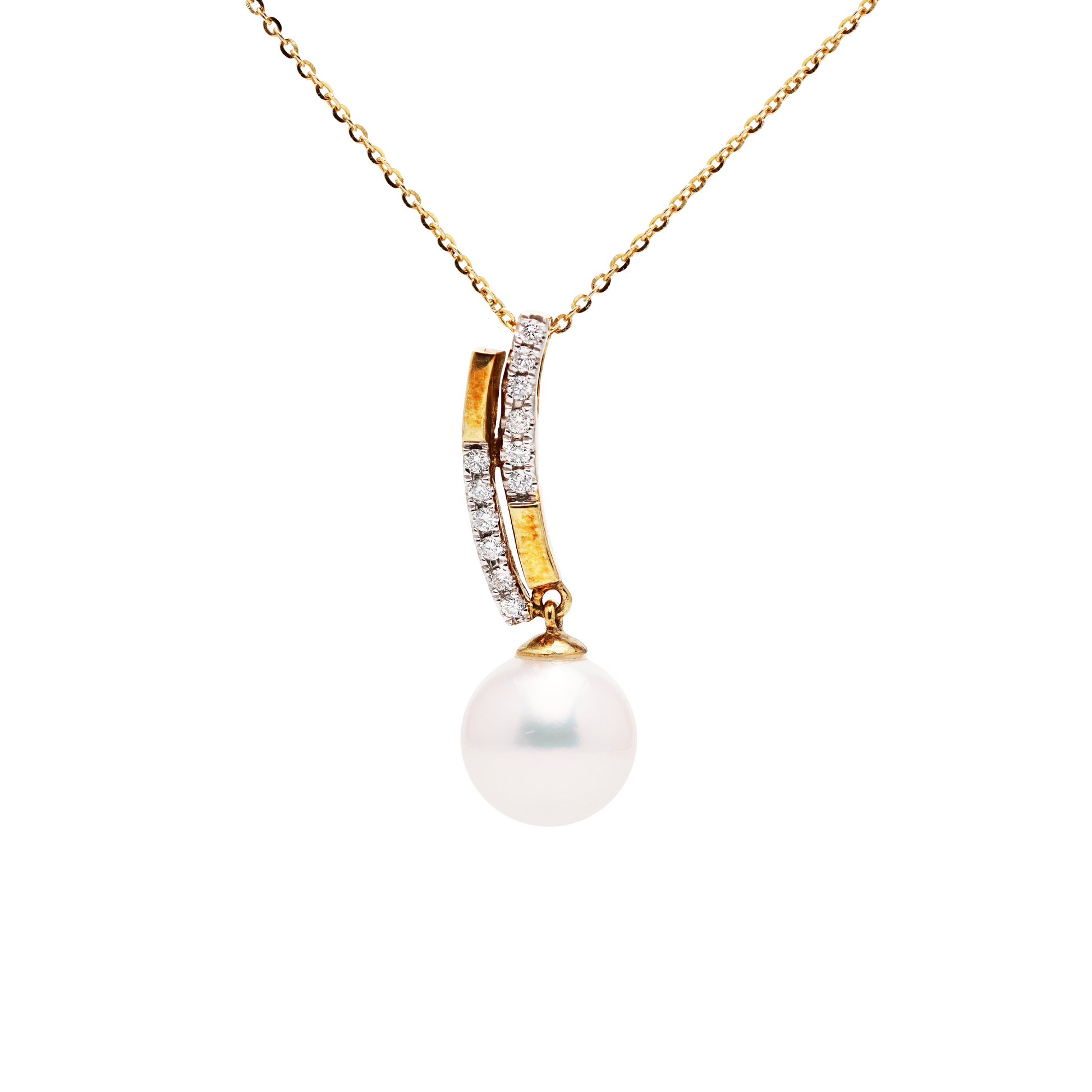 18KG 8.5mm Premier Japanese Akoya Pearl Natural Diamond Necklace