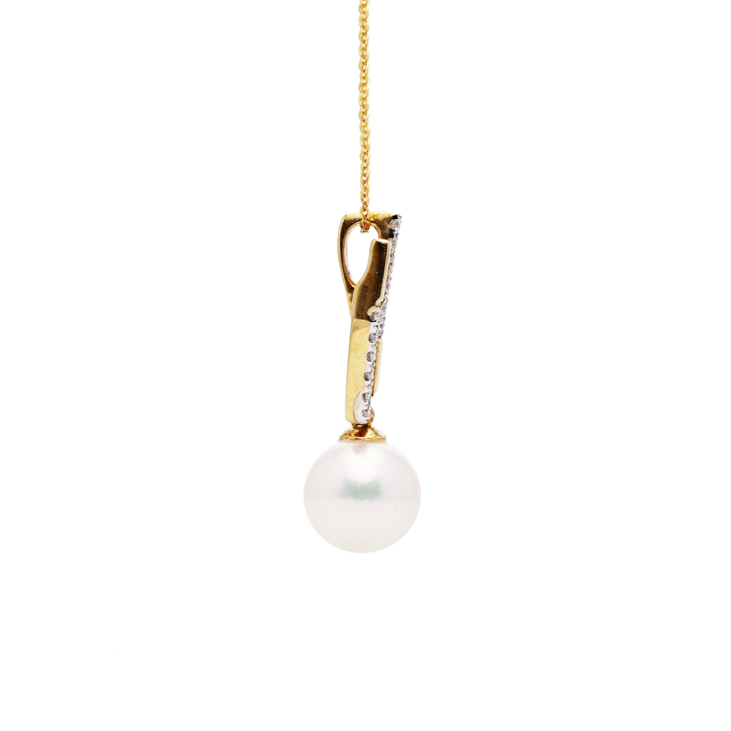 18KG 8.5mm Premier Japanese Akoya Pearl Natural Diamond Necklace