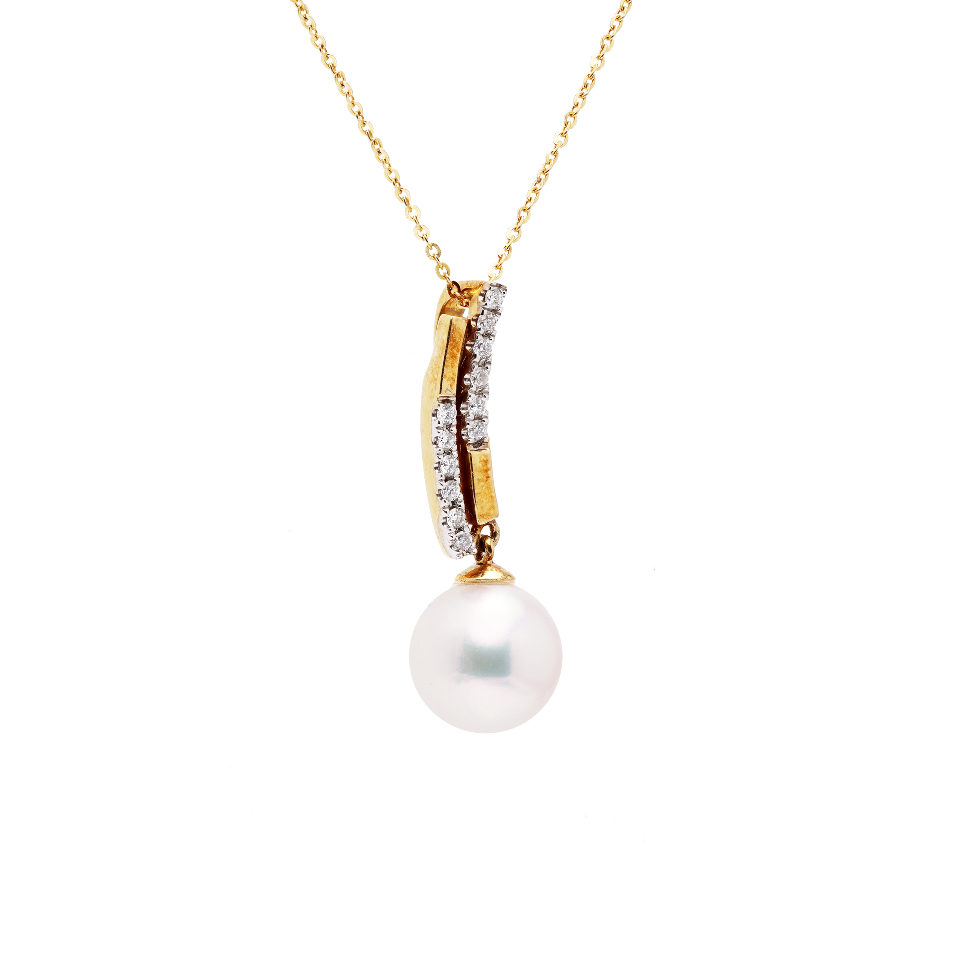 18KG 8.5mm Premier Japanese Akoya Pearl Natural Diamond Necklace