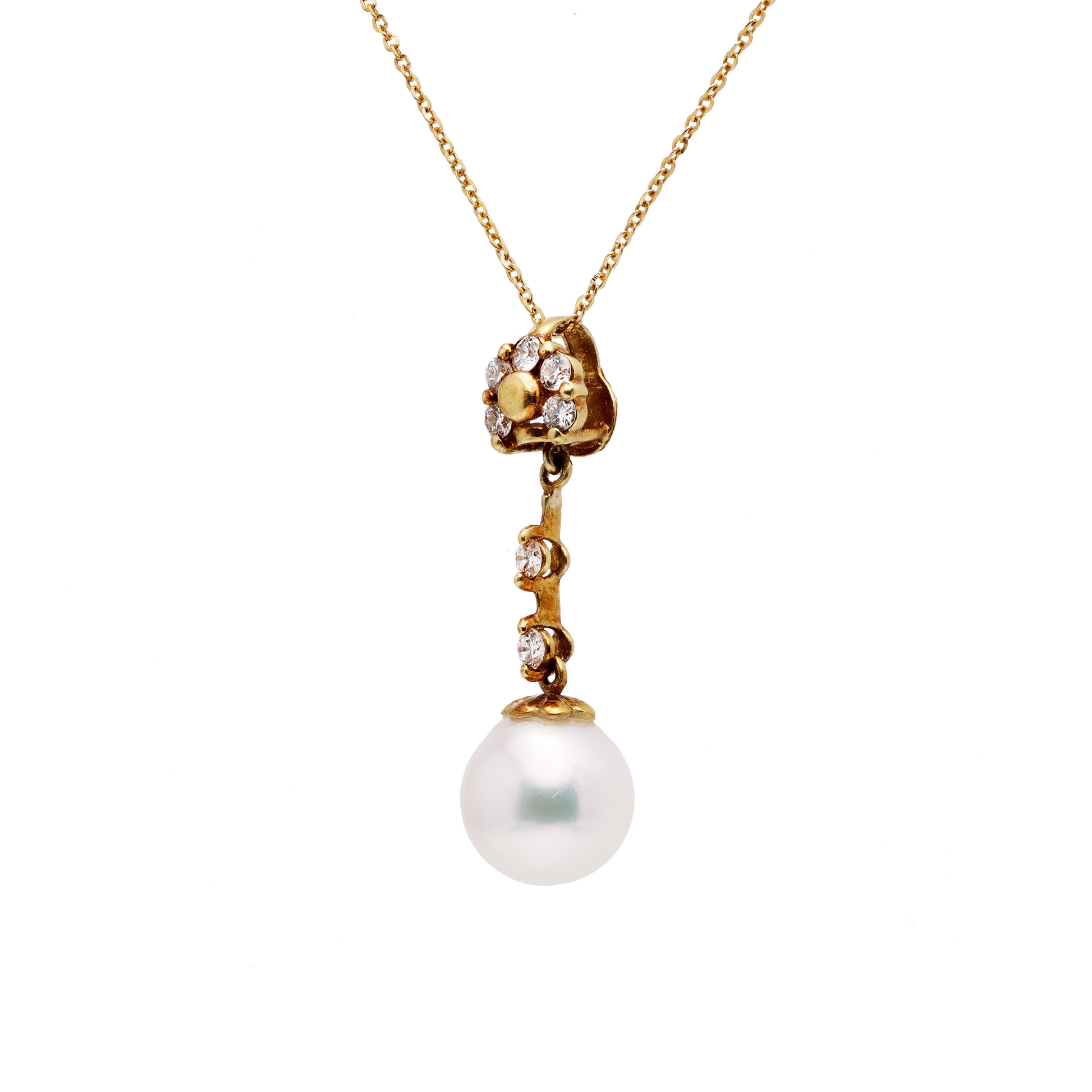 18KG 8.7mm Premier Japanese Akoya Pearl Natural CZ Necklace