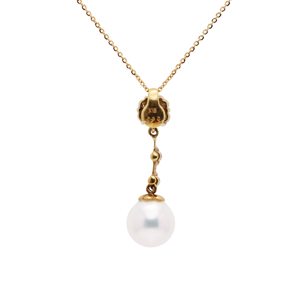 18KG 8.7mm Premier Japanese Akoya Pearl Natural CZ Necklace