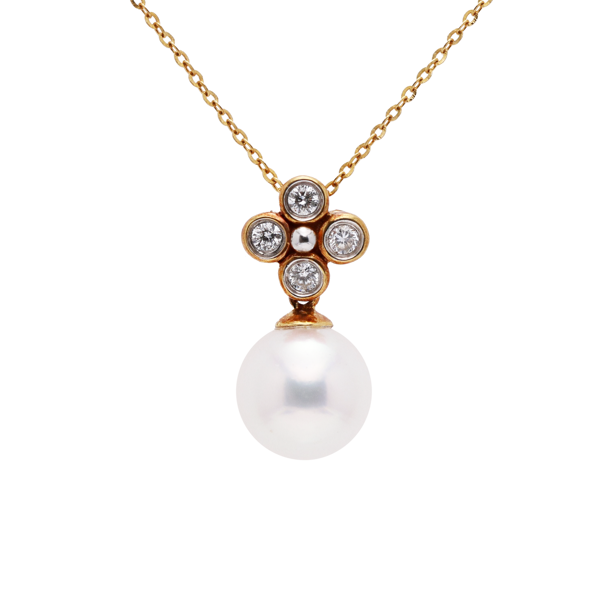 18KG 8.0mm Premier Japanese Akoya Pearl Natural Diamond Necklace
