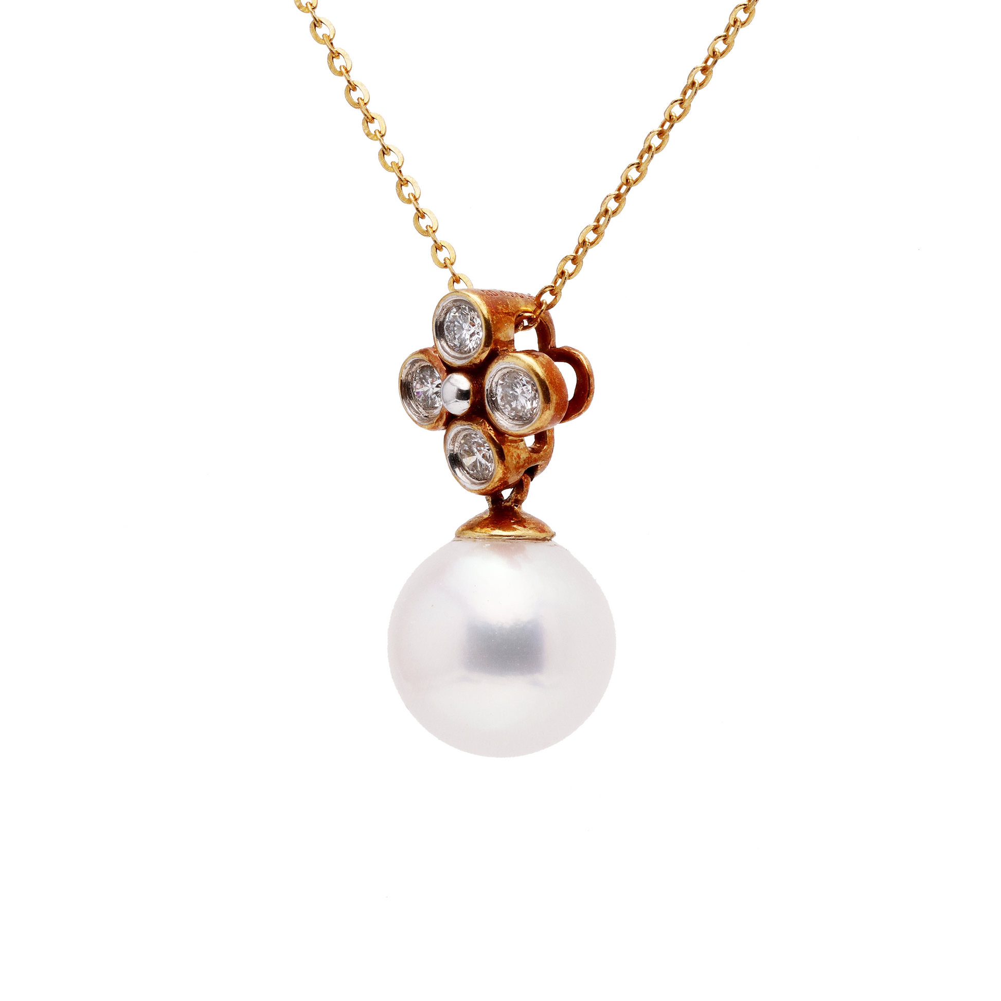 18KG 8.0mm Premier Japanese Akoya Pearl Natural Diamond Necklace
