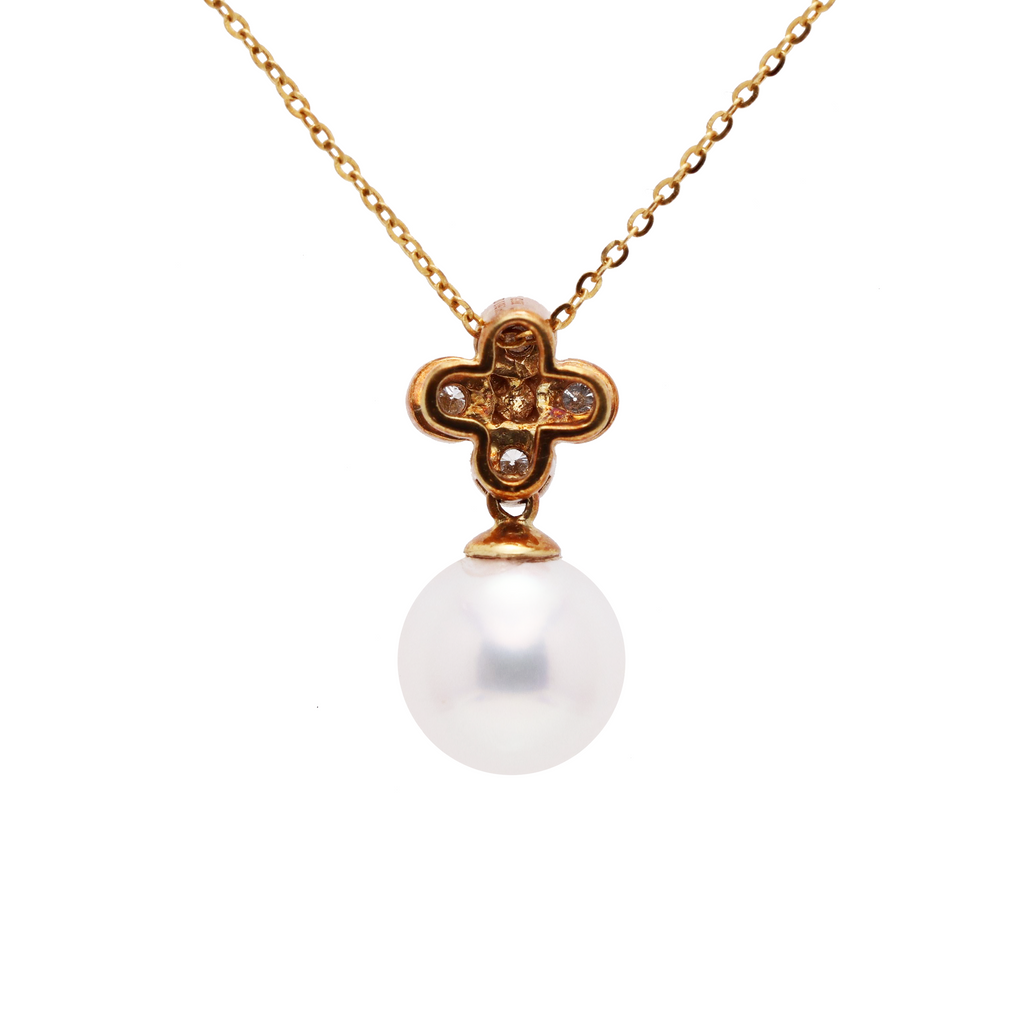 18KG 8.0mm Premier Japanese Akoya Pearl Natural Diamond Necklace