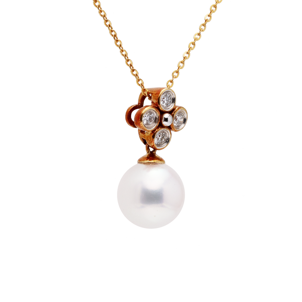 18KG 8.0mm Premier Japanese Akoya Pearl Natural Diamond Necklace