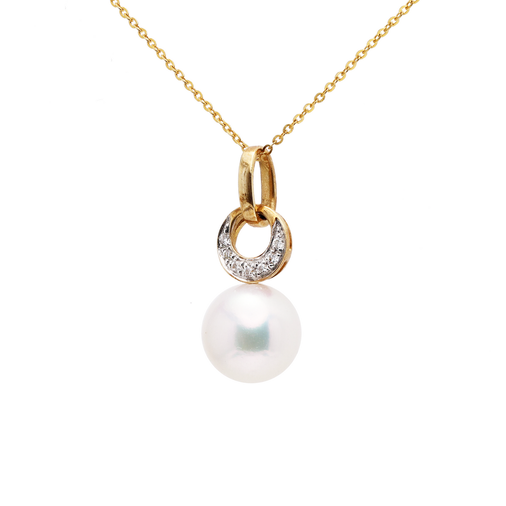 18KG 8.5mm Premier Japanese Akoay Pearl CZ Necklace