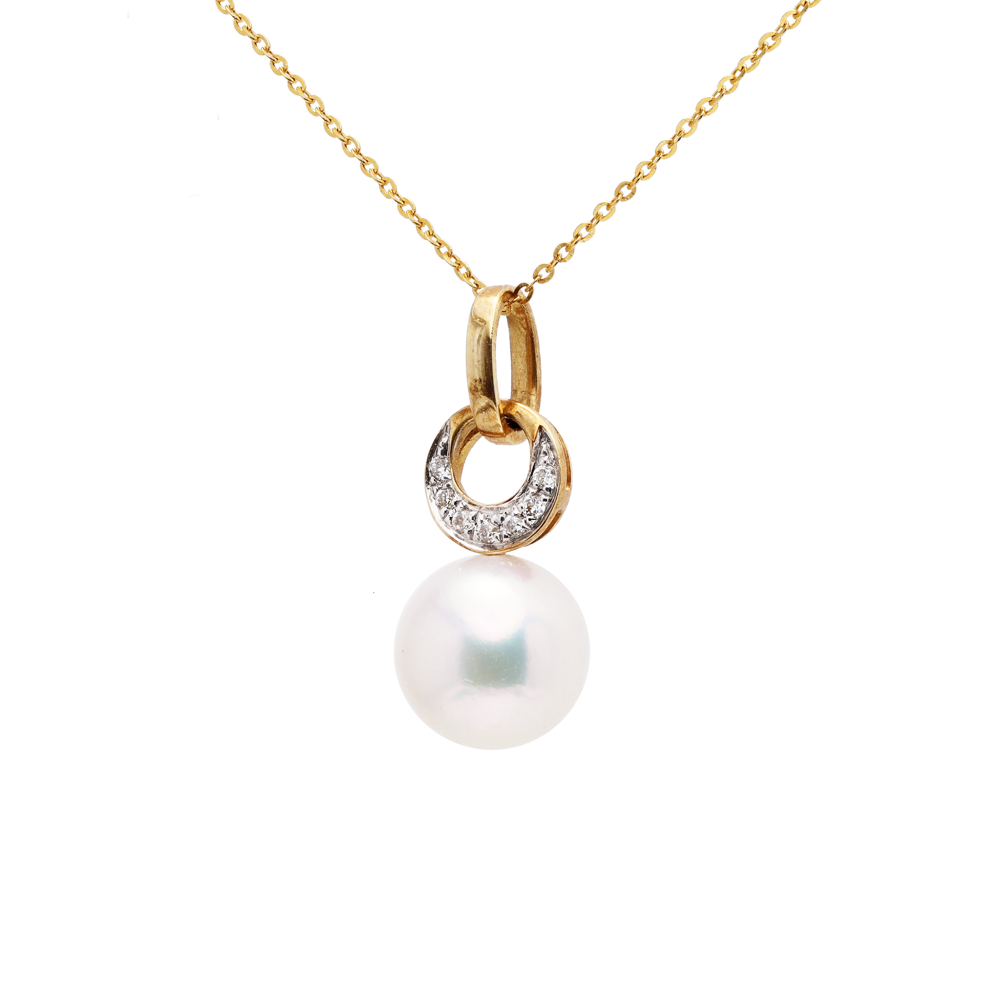 18KG 8.5mm Premier Japanese Akoay Pearl CZ Necklace