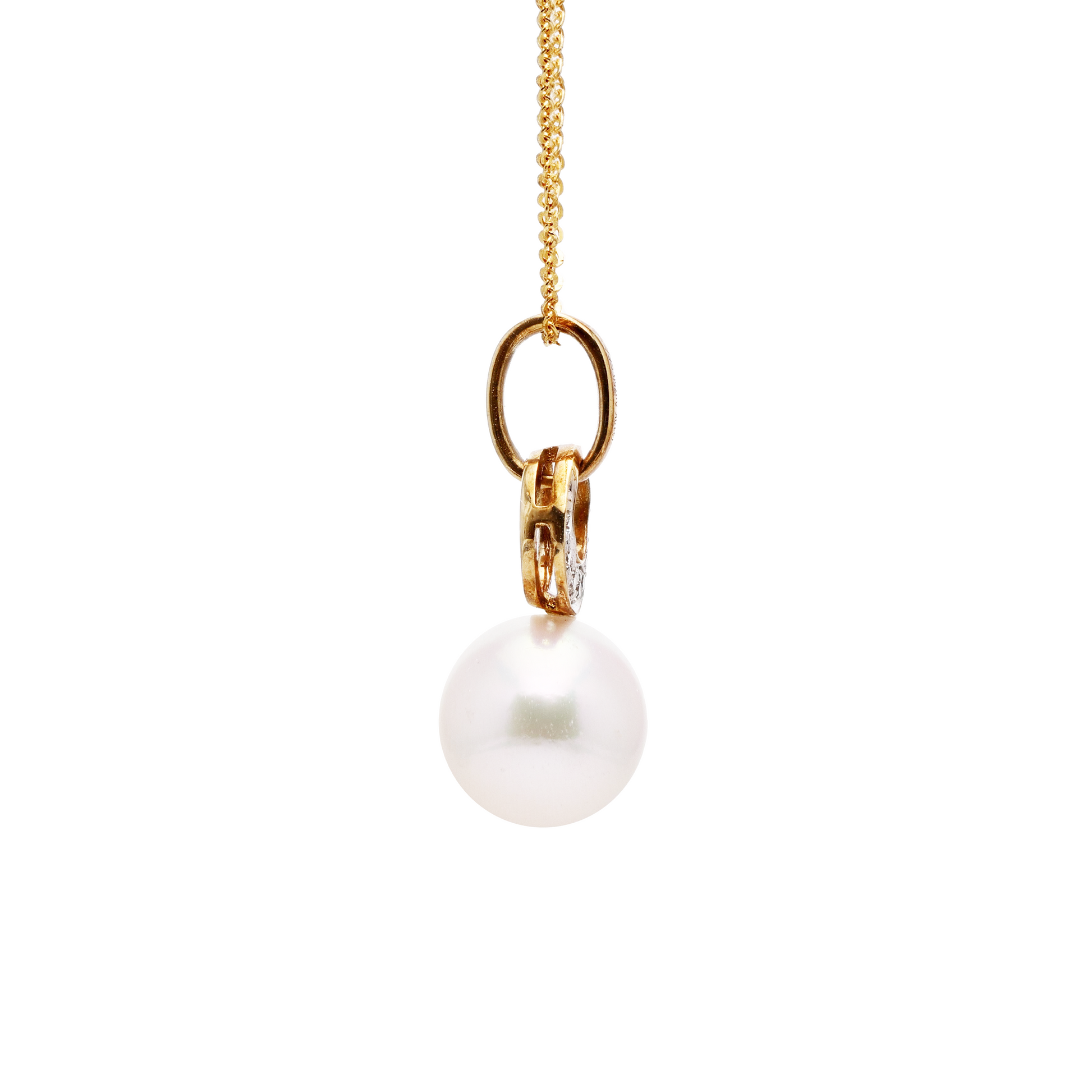 18KG 8.5mm Premier Japanese Akoay Pearl CZ Necklace