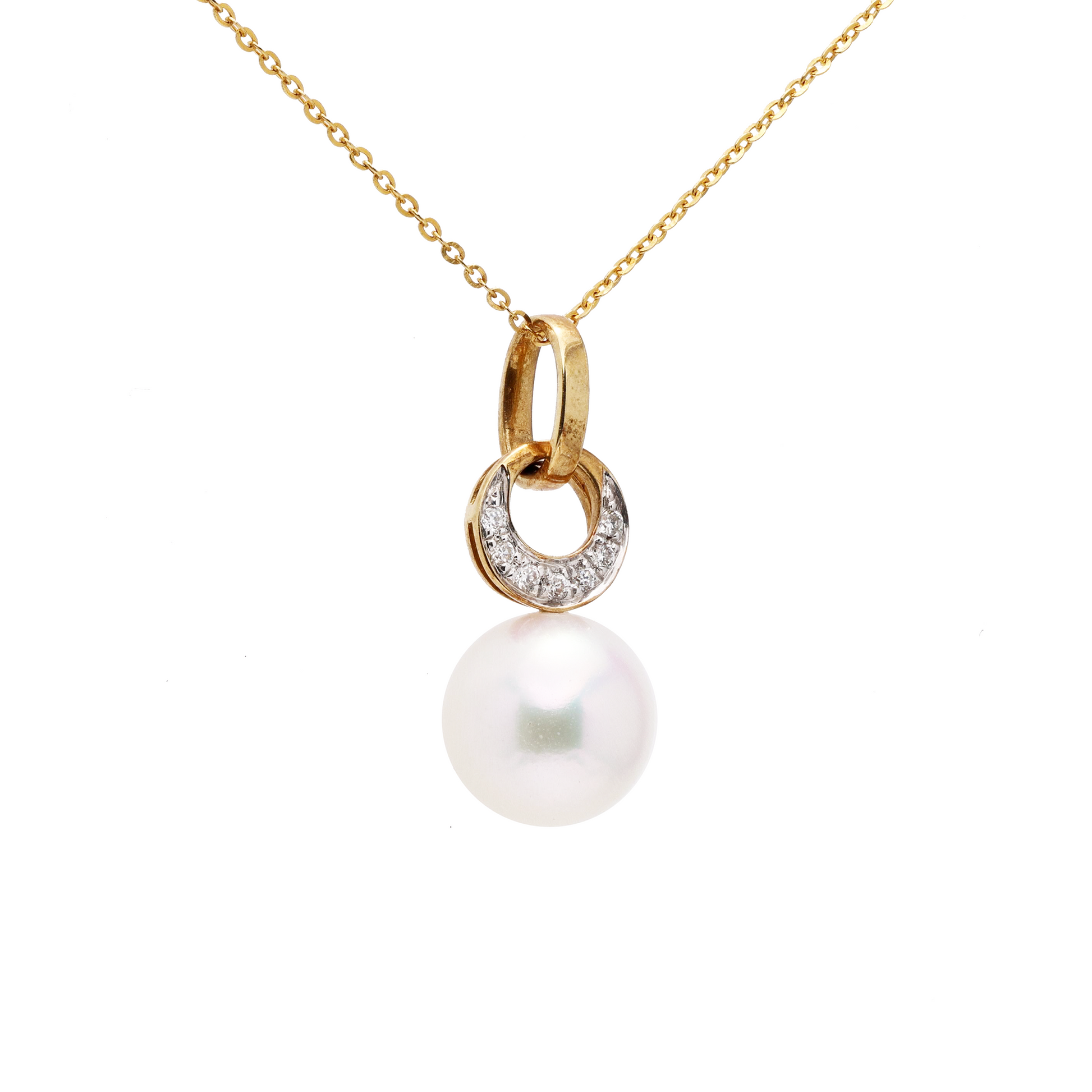 18KG 8.5mm Premier Japanese Akoay Pearl CZ Necklace