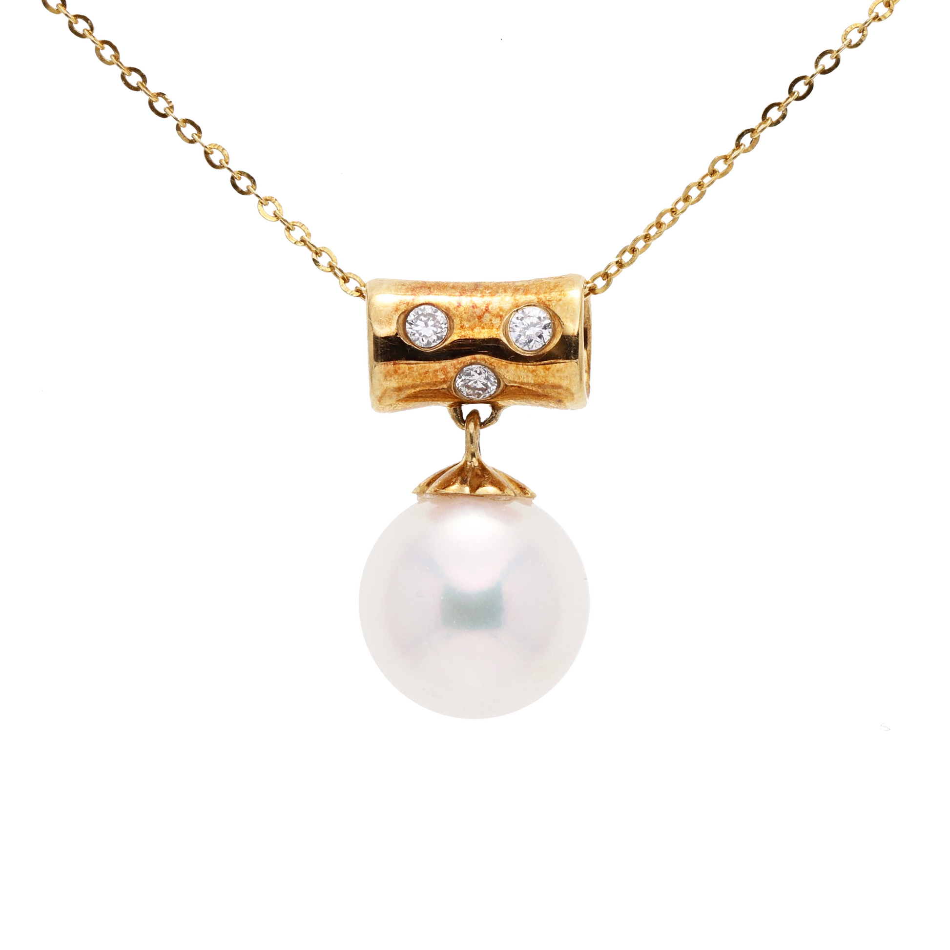18KG 8.5mm Premier Japanese Akoay Pearl CZ Necklace