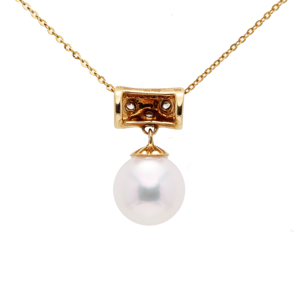 18KG 8.5mm Premier Japanese Akoay Pearl CZ Necklace