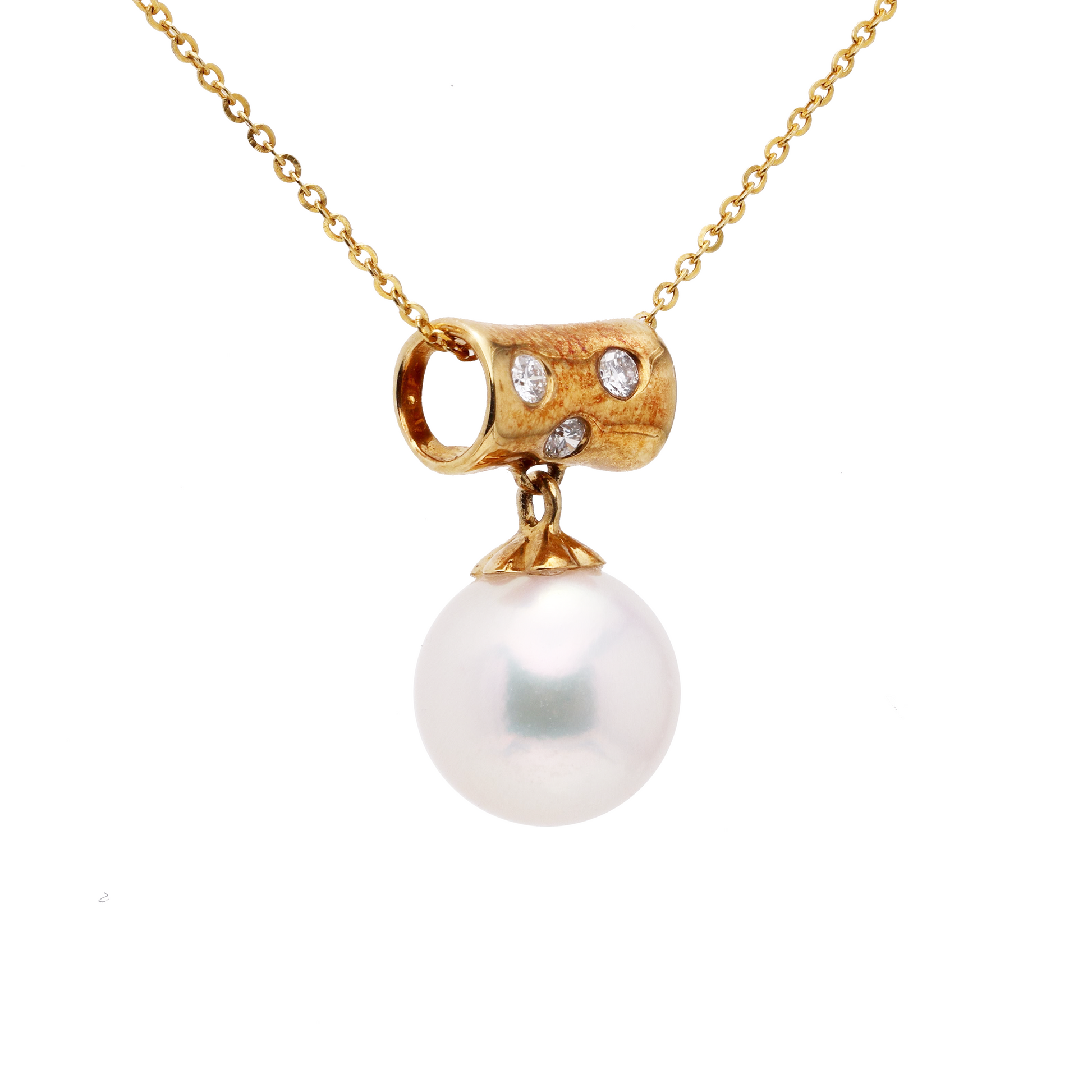 18KG 8.5mm Premier Japanese Akoay Pearl CZ Necklace