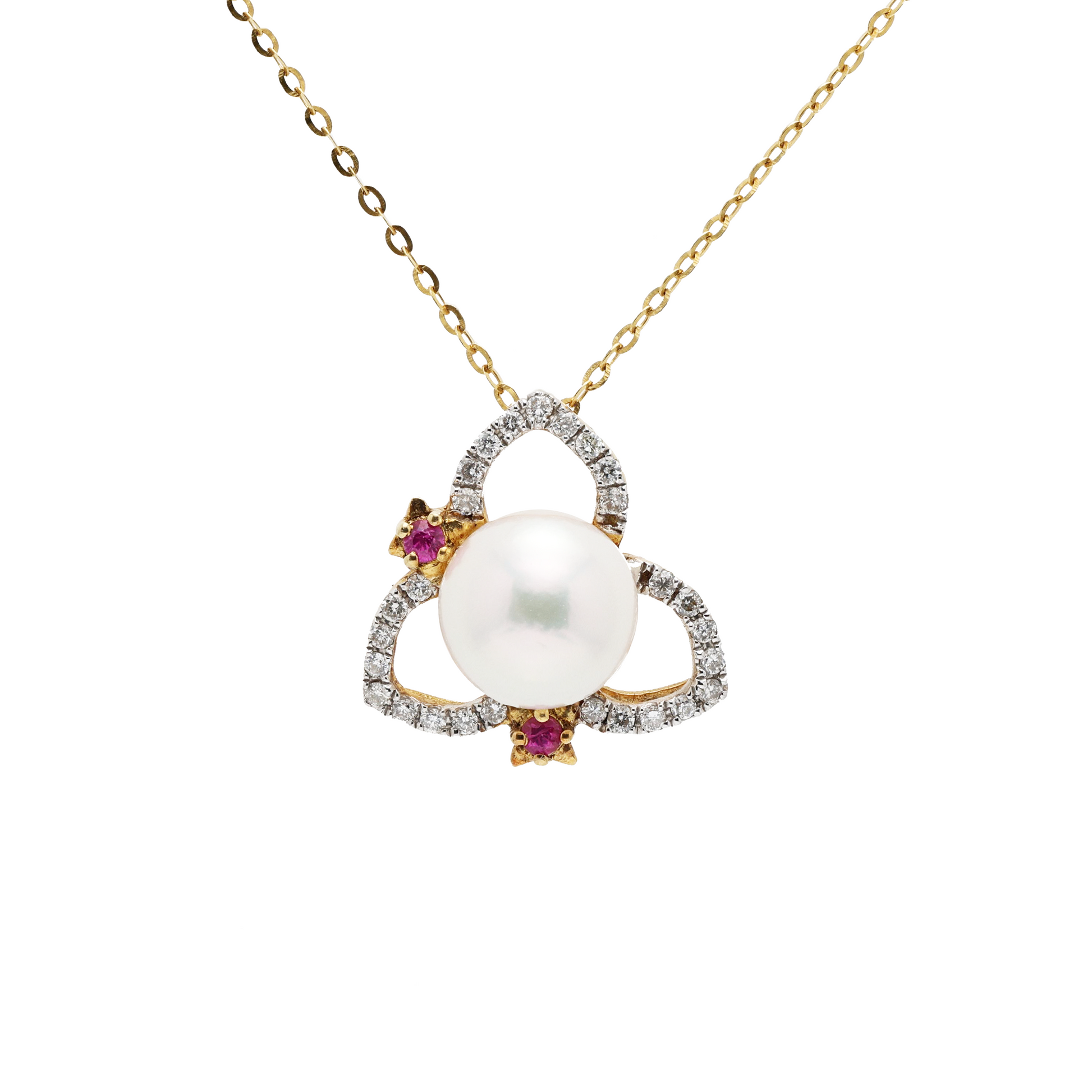 18KG 8.4mm Premier Japanese Akoya Pearl Natural Diamond Ruby Necklace