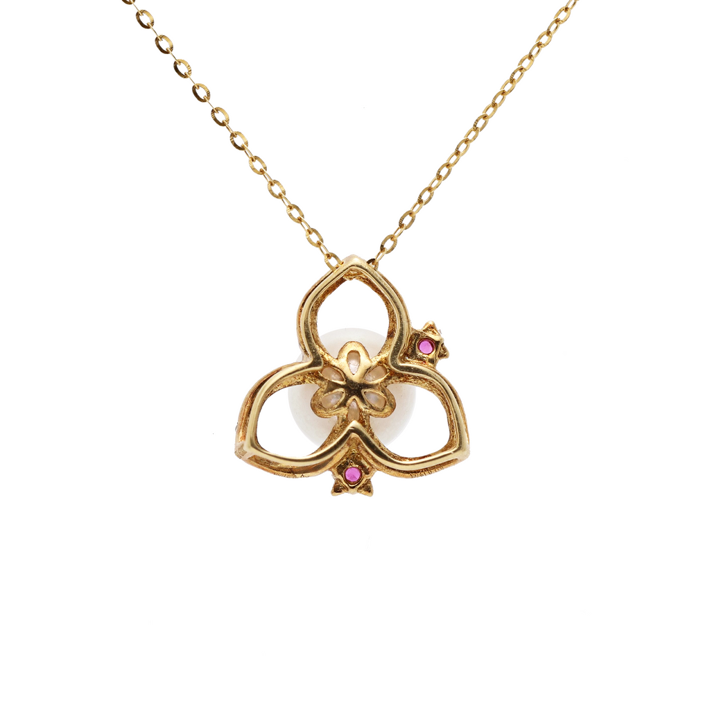 18KG 8.4mm Premier Japanese Akoya Pearl Natural Diamond Ruby Necklace