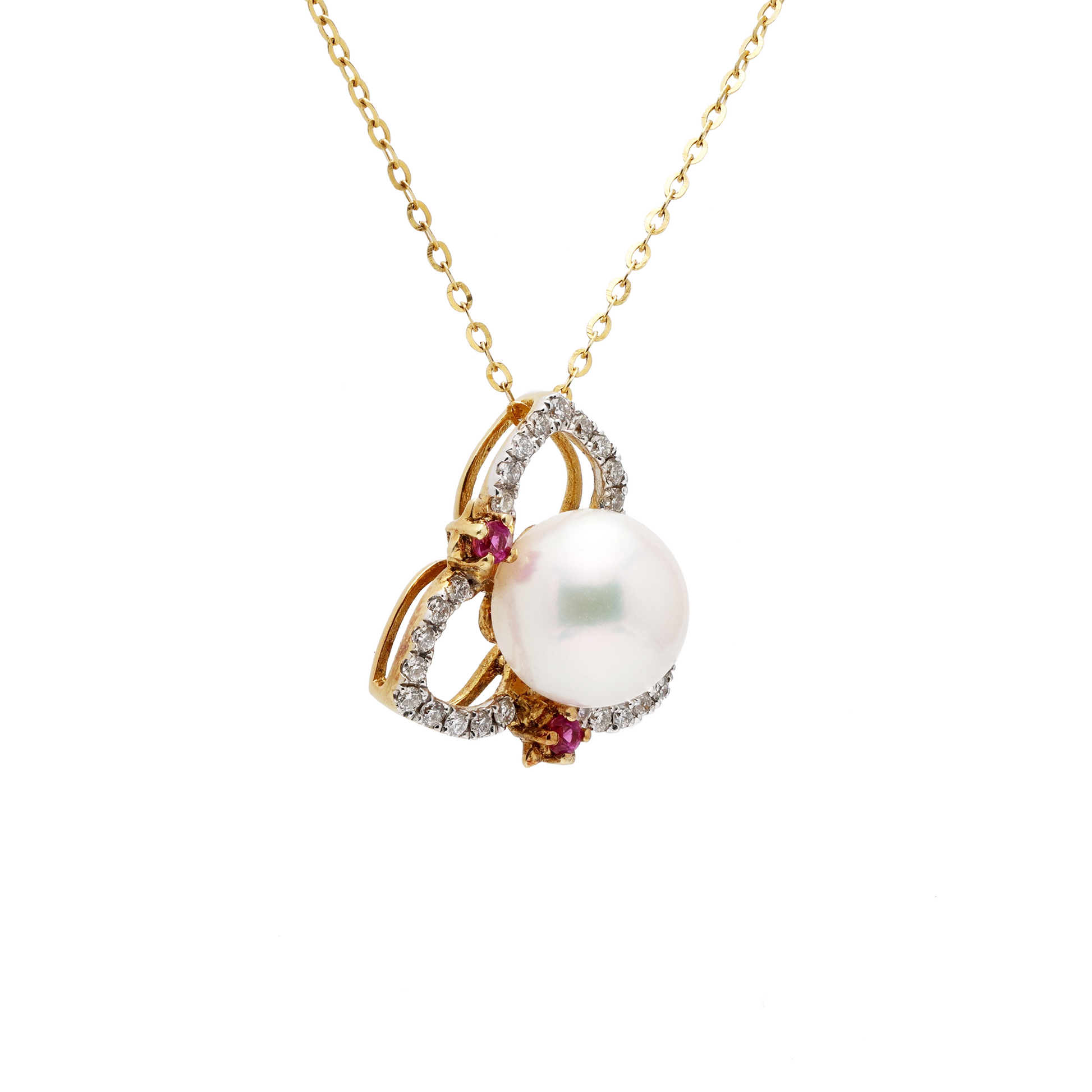18KG 8.4mm Premier Japanese Akoya Pearl Natural Diamond Ruby Necklace