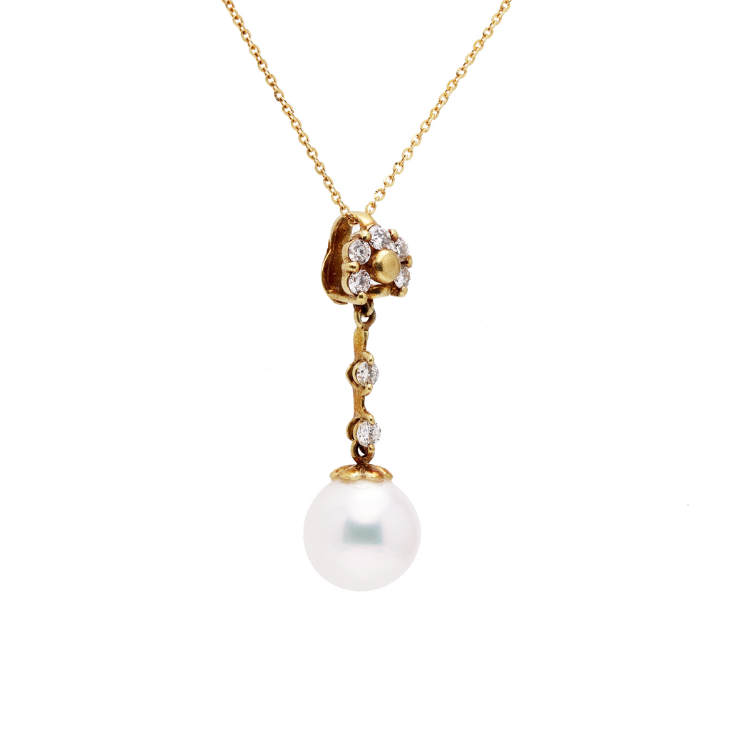 18KG 8.7mm Premier Japanese Akoya Pearl Natural CZ Necklace