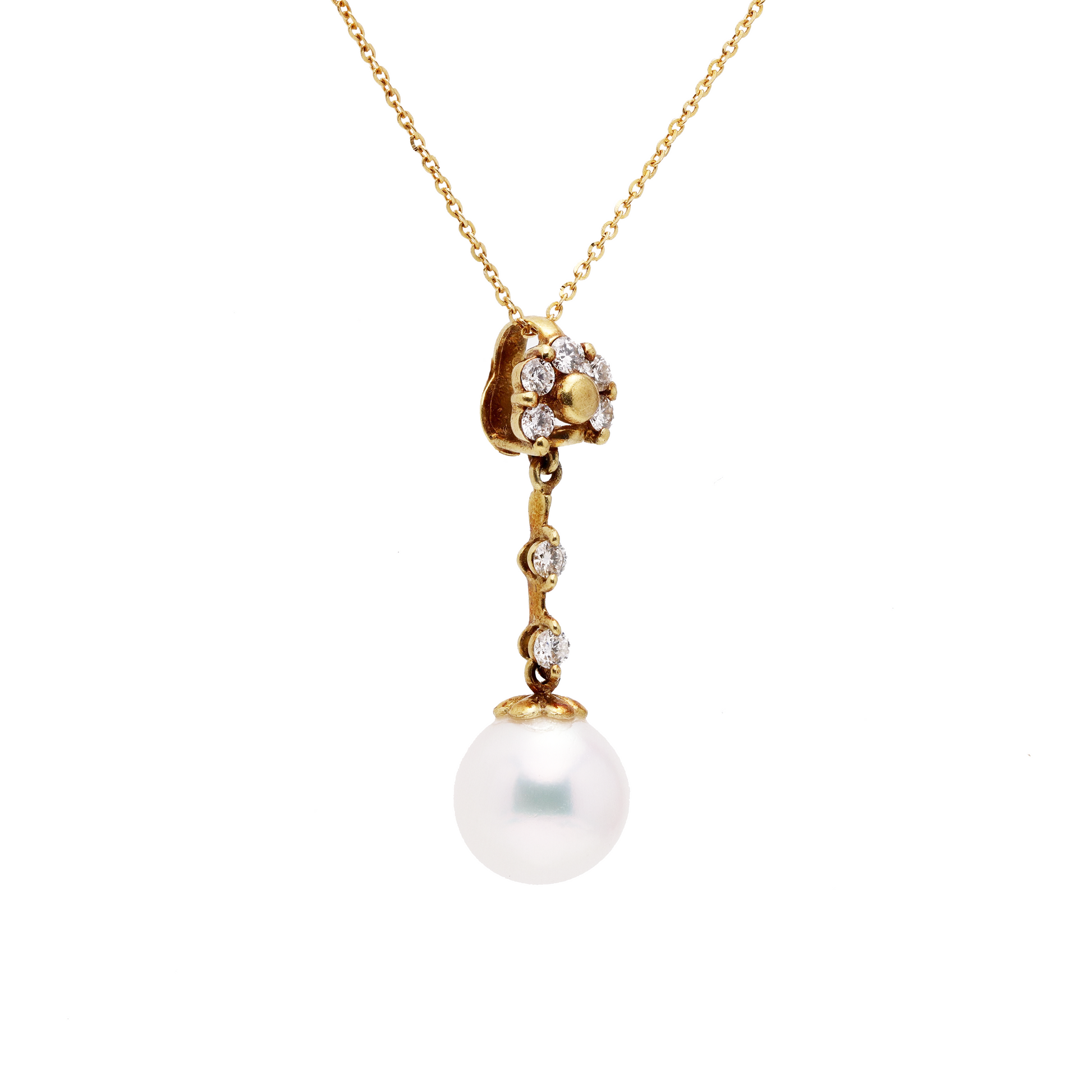 18KG 8.7mm Premier Japanese Akoya Pearl Natural CZ Necklace