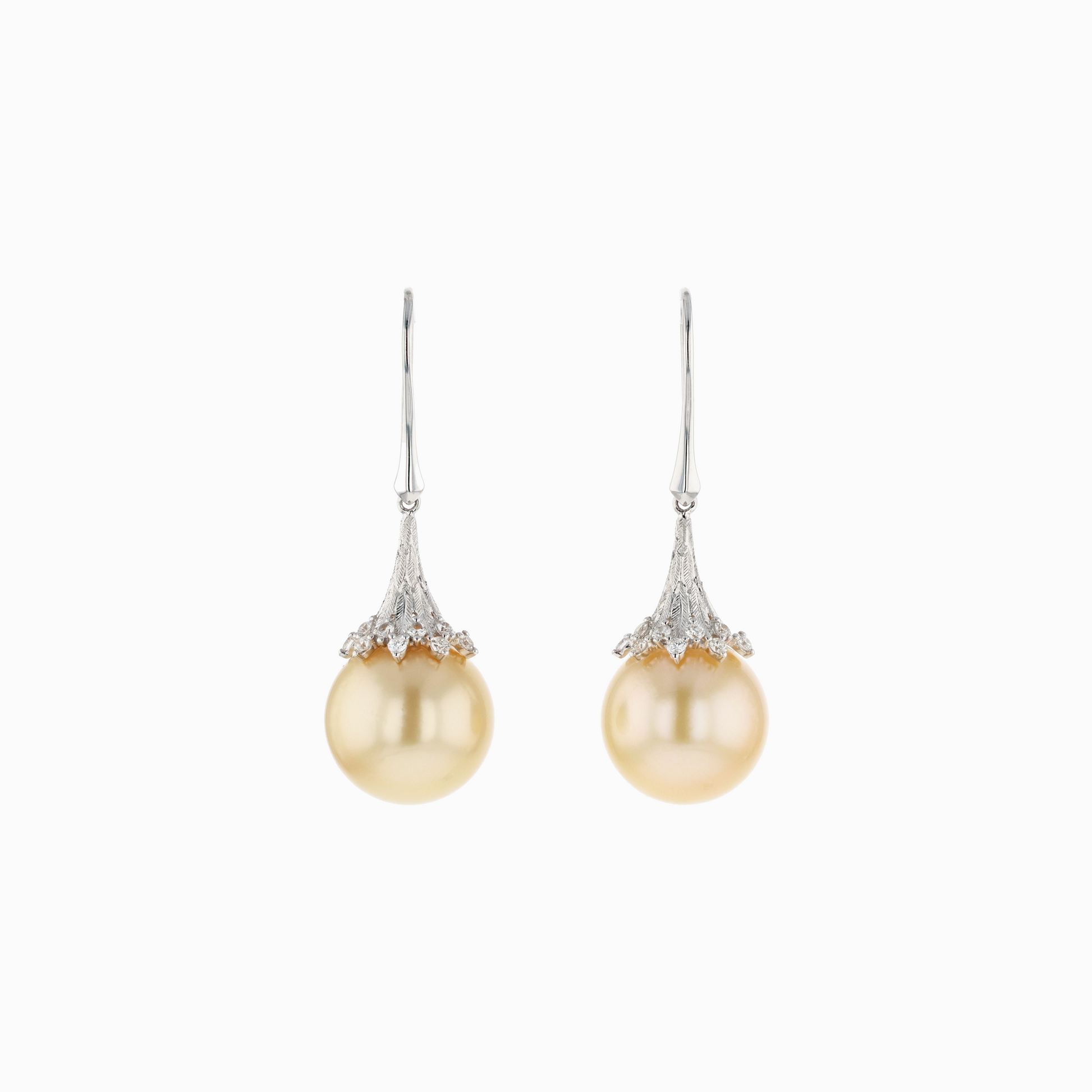 18KG 13.1/13.3mm Natural Color South Sea Golden Pearl Diamond Earrings