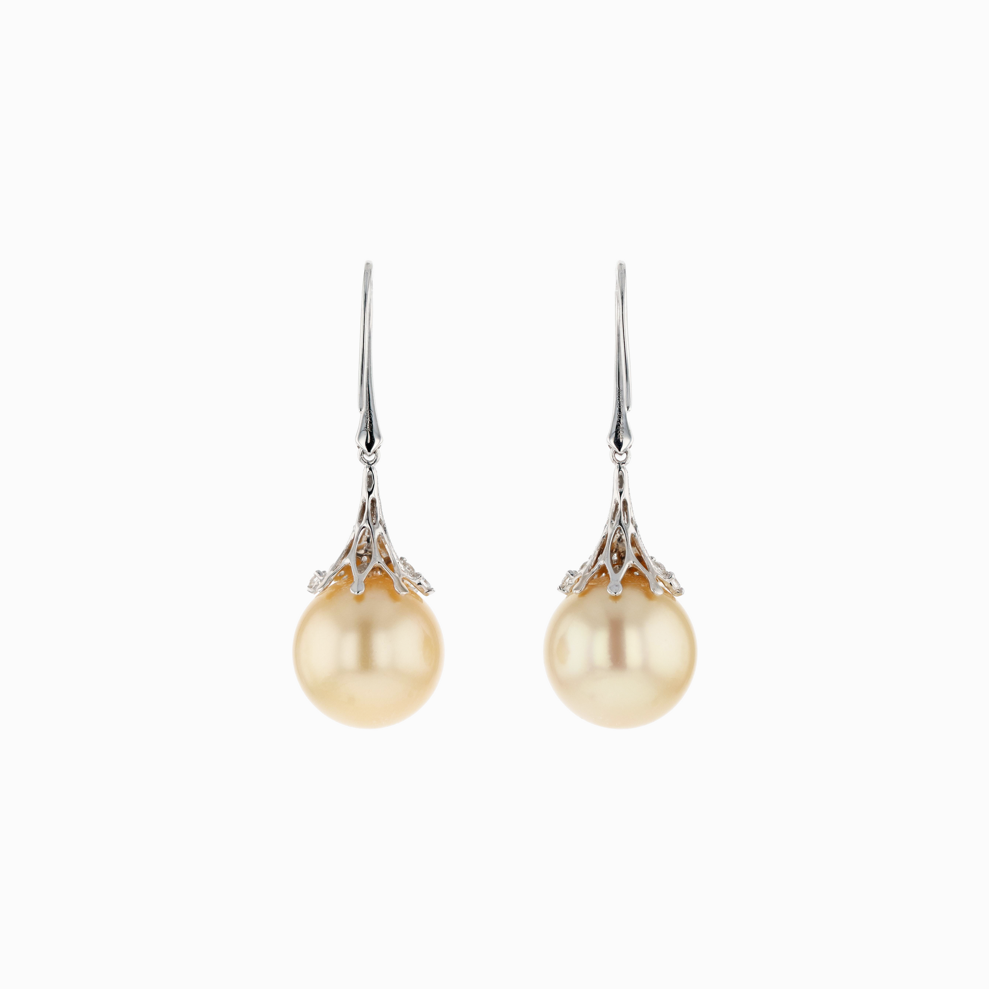 18KG 13.1/13.3mm Natural Color South Sea Golden Pearl Diamond Earrings
