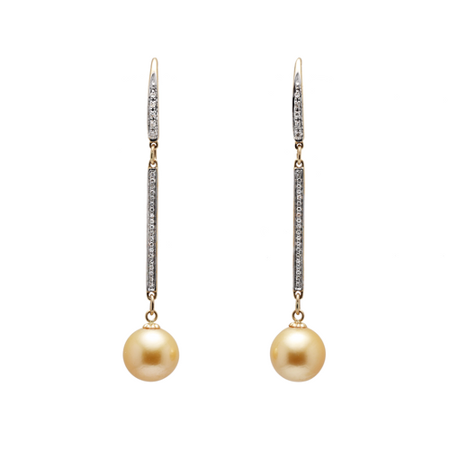 14KG 10.1/10.2mm Natural Color South Sea Golden Pearl Diamond Earrings