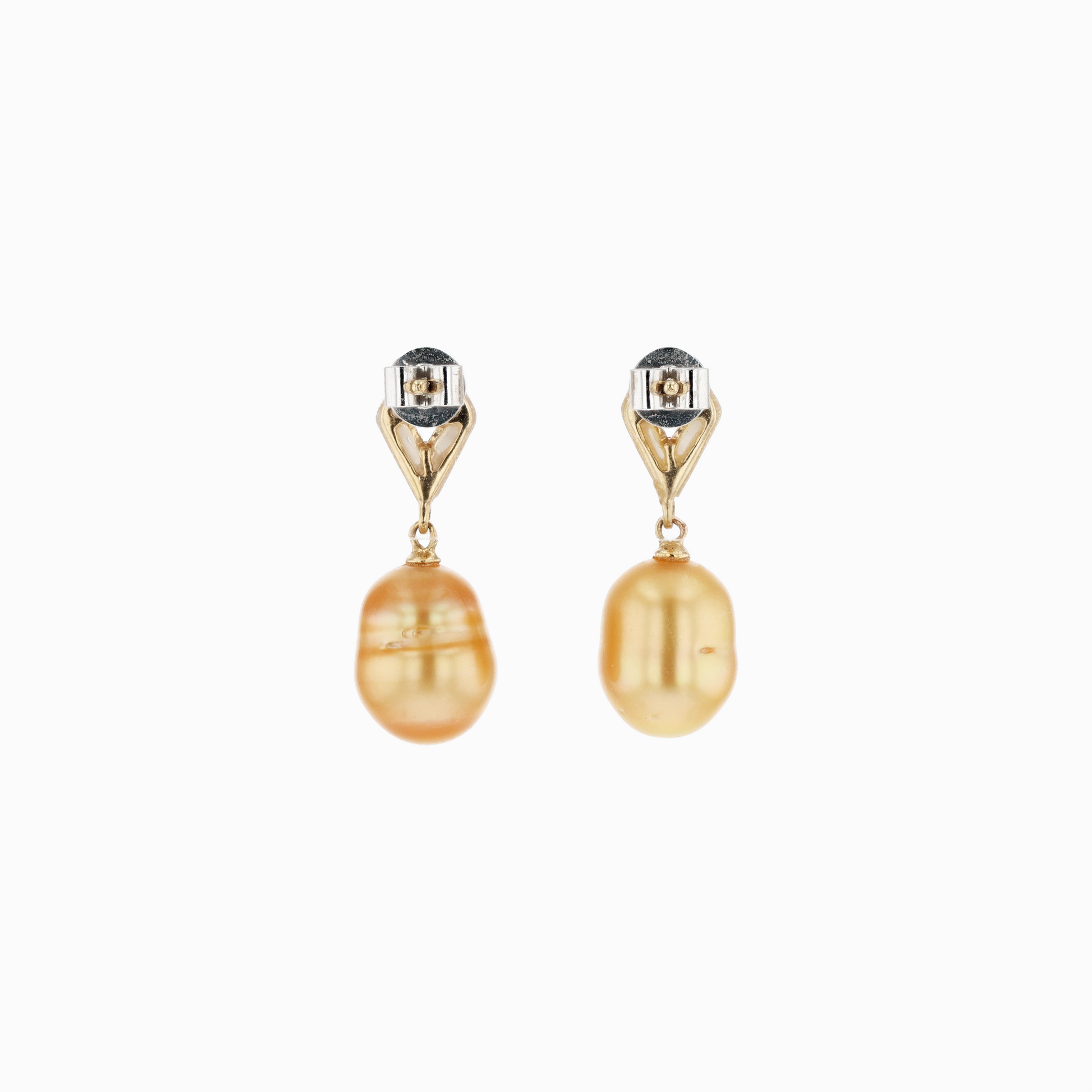 14KG 8.6x11.1mm/8.7x11.2mm Natural Color South Sea Golden Keshi Pearl and Shell Earrings