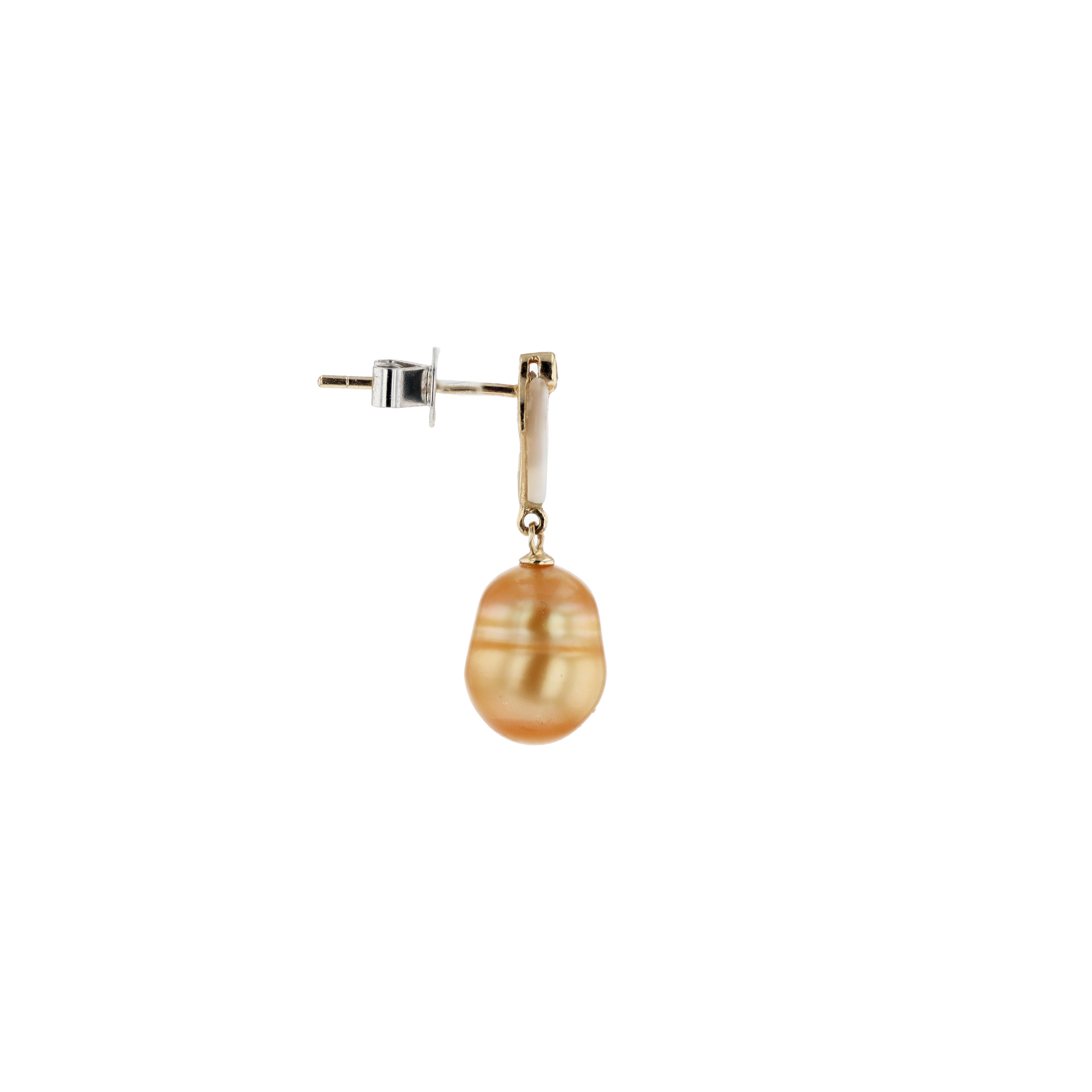 14KG 8.6x11.1mm/8.7x11.2mm Natural Color South Sea Golden Keshi Pearl and Shell Earrings