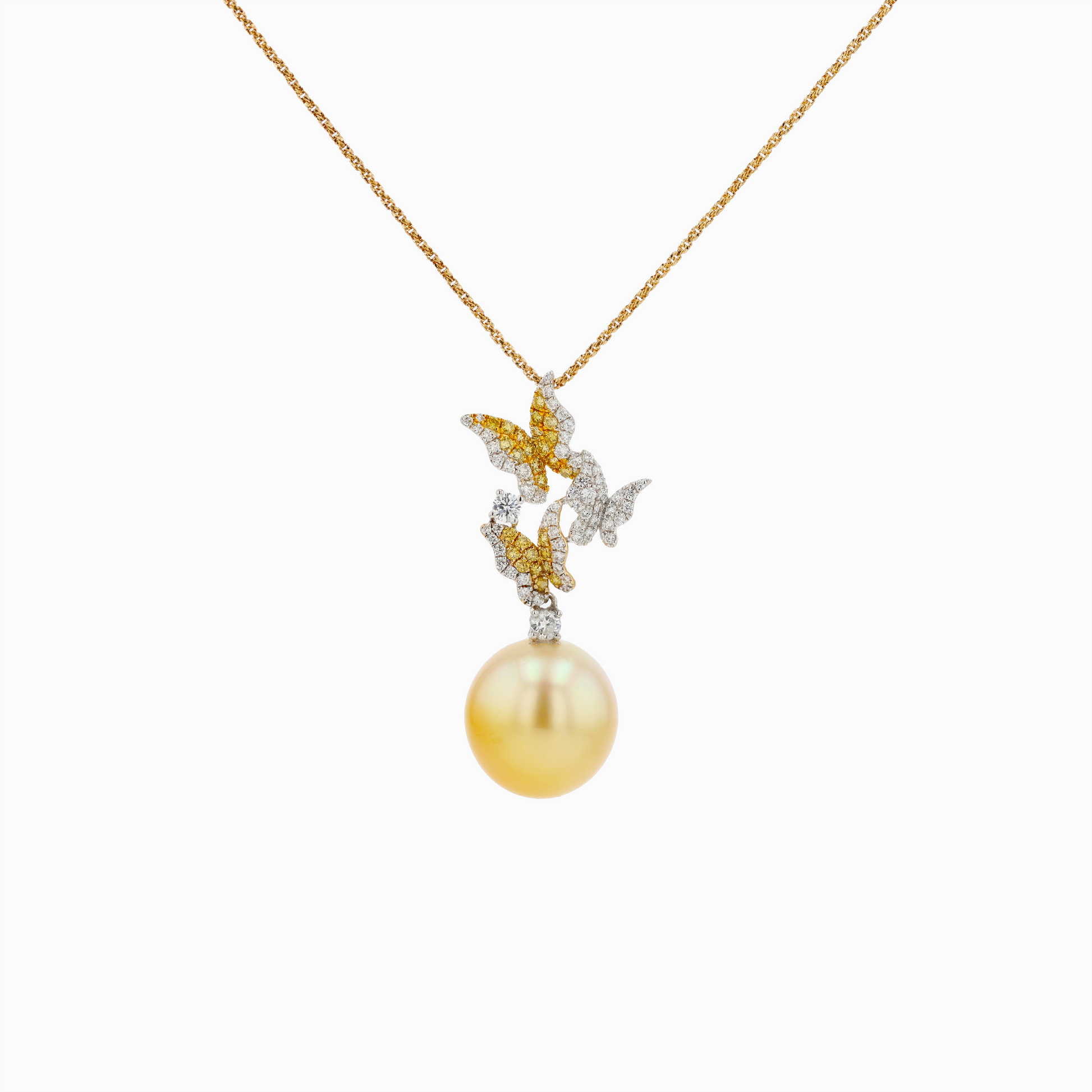 18KG 13.1x13.6mm Natural Color South Sea Golden Pearl Yellow Diamond Necklace