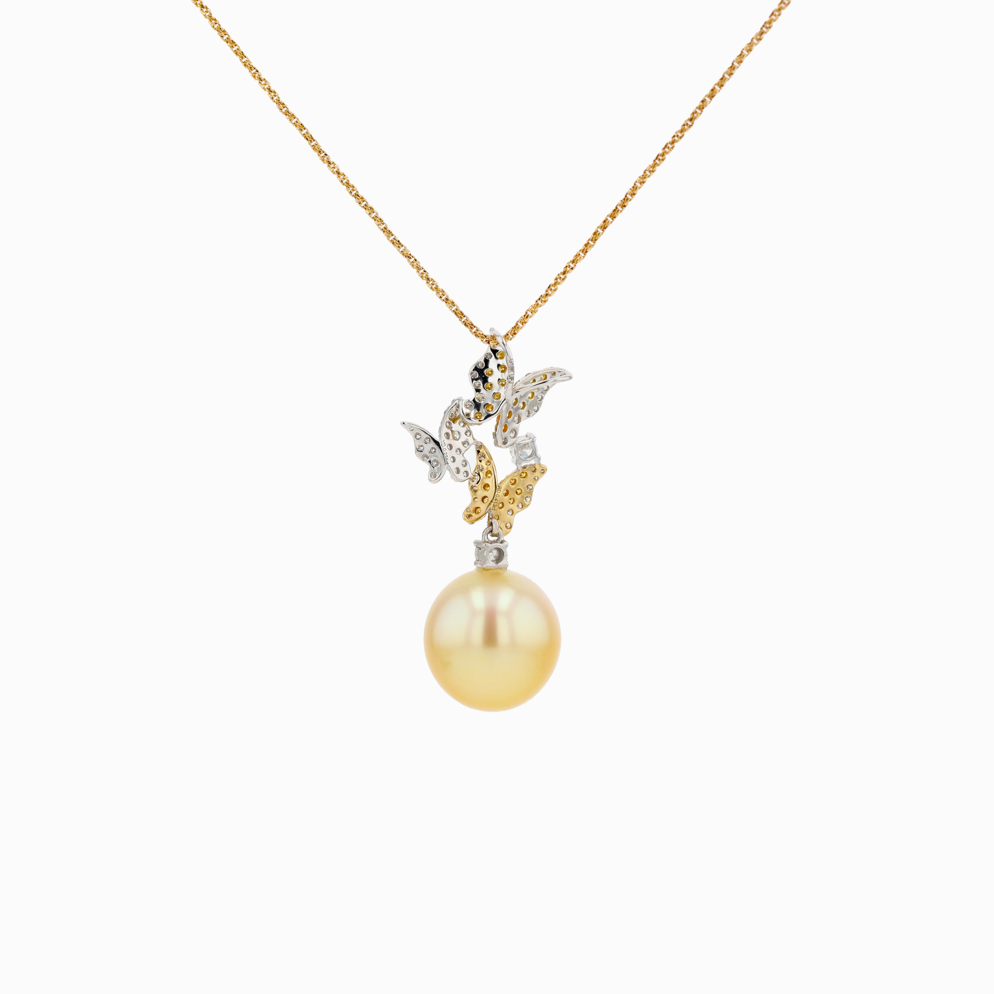 18KG 13.1x13.6mm Natural Color South Sea Golden Pearl Yellow Diamond Necklace