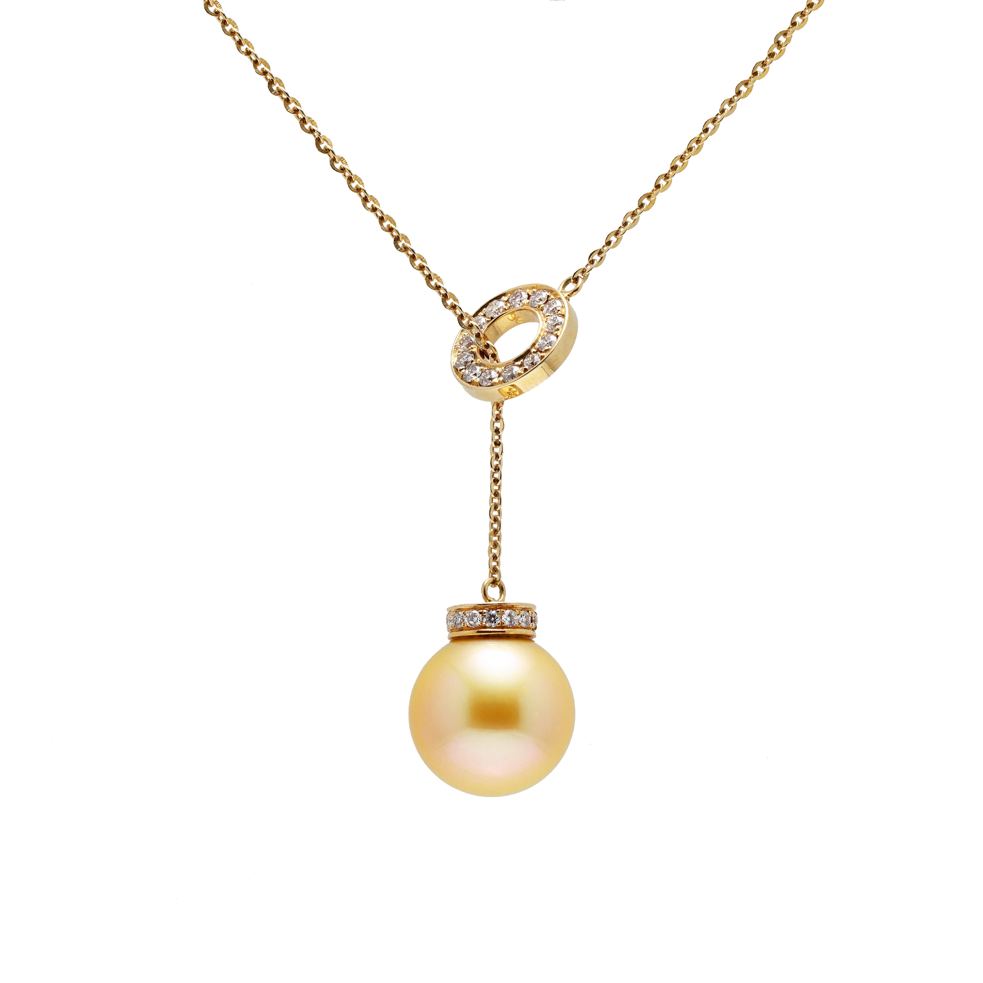 18KG 12.6/9.0mm Natural Color South Sea Golden Pearl Diamond Necklace