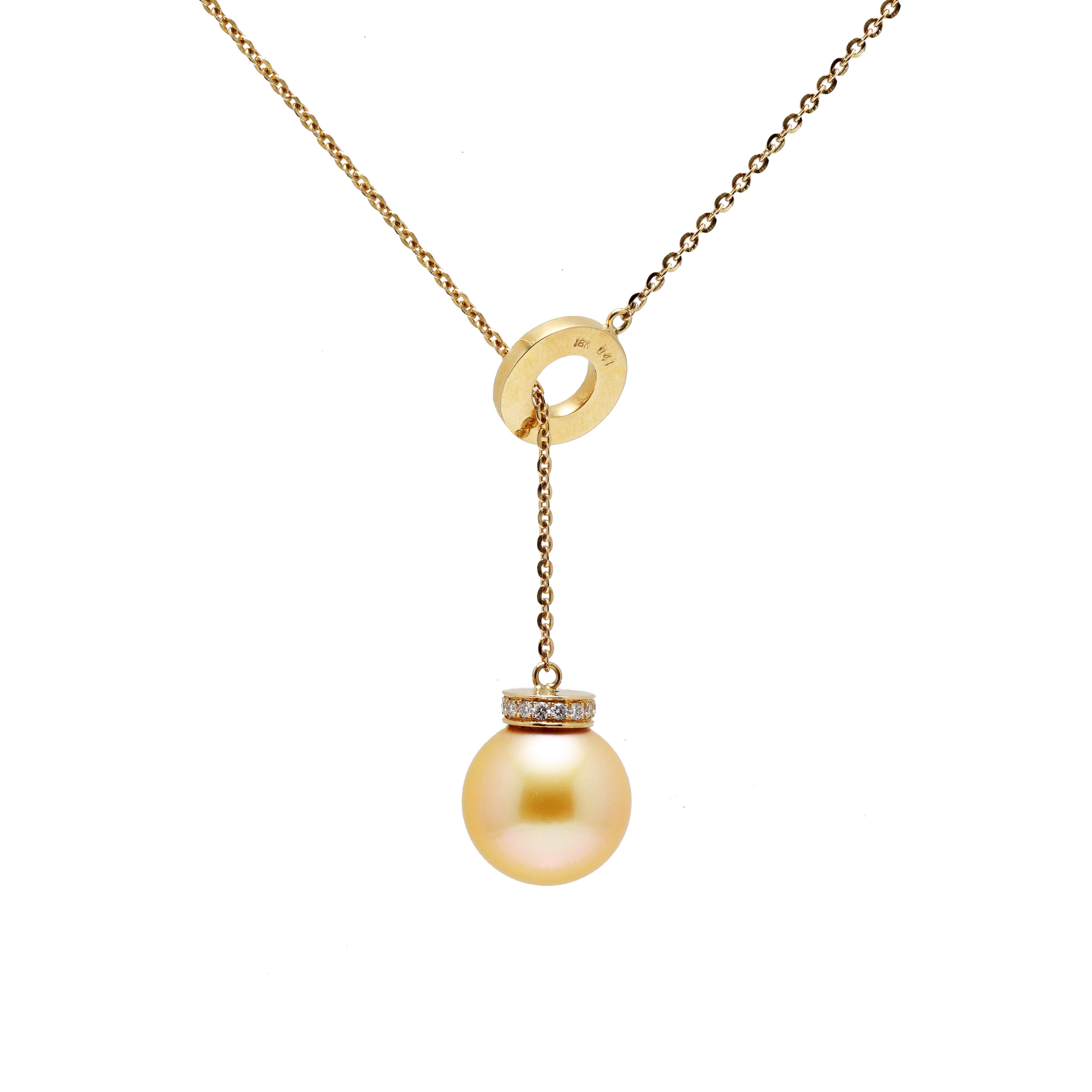 18KG 12.6/9.0mm Natural Color South Sea Golden Pearl Diamond Necklace