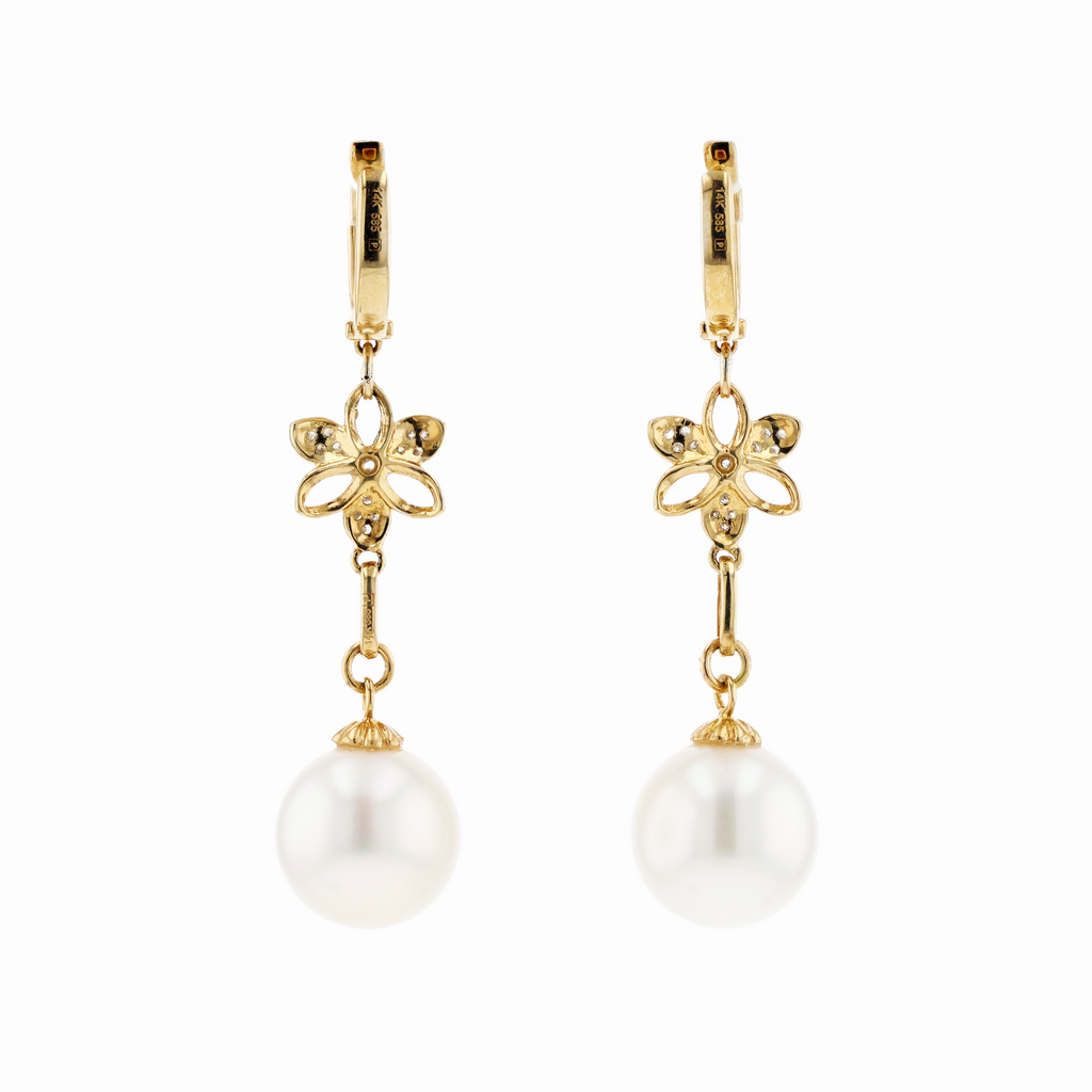 14KG 11.1/11.3mm Natural Color South Sea White Pearl Diamond Earrings