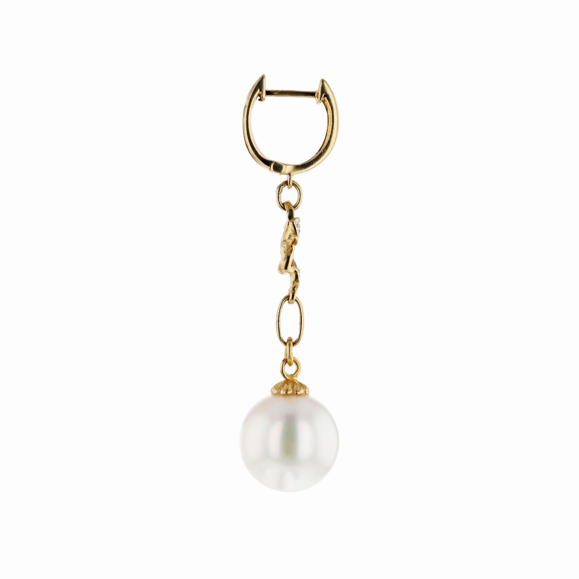 14KG 11.1/11.3mm Natural Color South Sea White Pearl Diamond Earrings