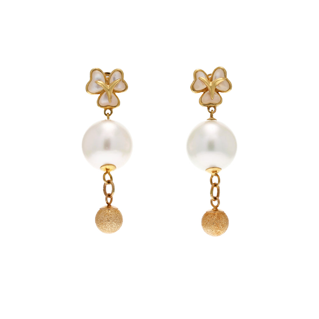 14KG 11.0/11.0mm Natural Color South Sea White Pearl and Shell Earrings