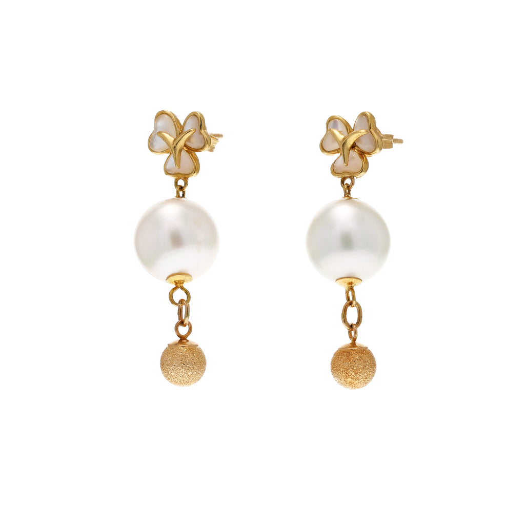 14KG 11.0/11.0mm Natural Color South Sea White Pearl and Shell Earrings