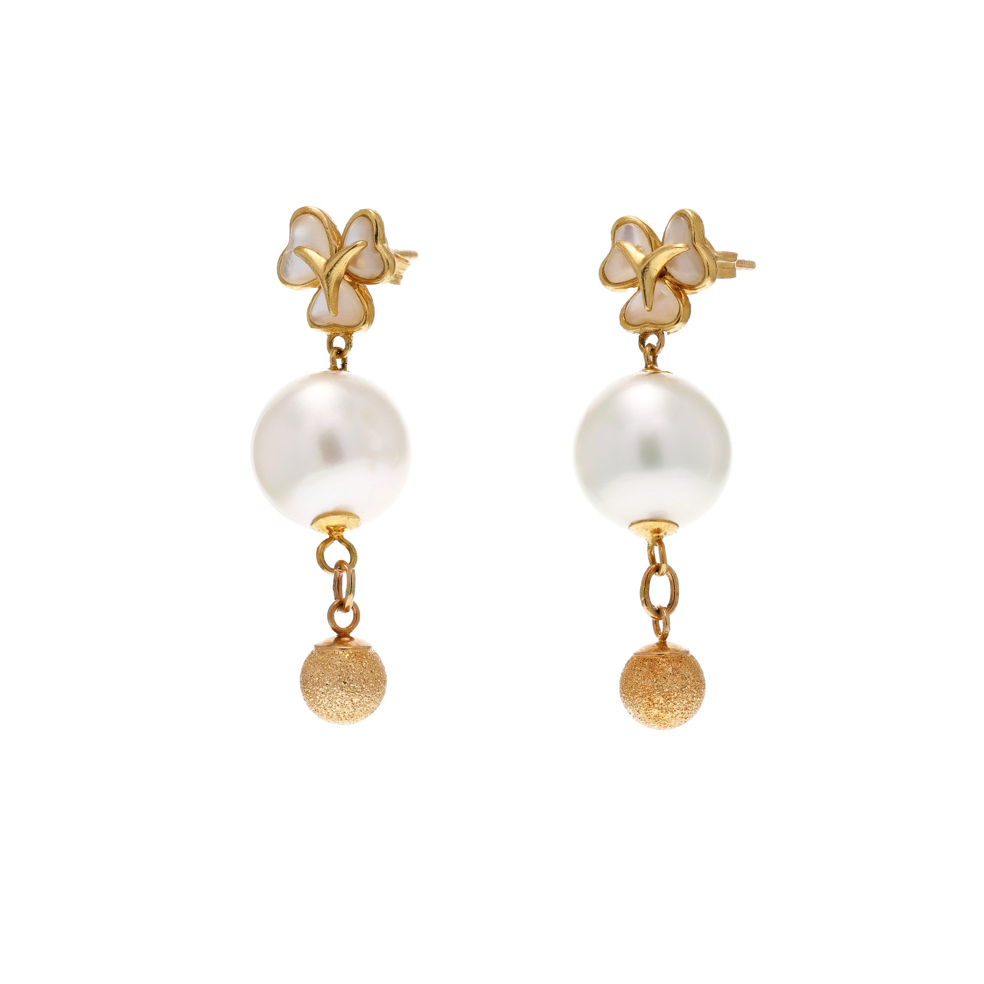 14KG 11.0/11.0mm Natural Color South Sea White Pearl and Shell Earrings