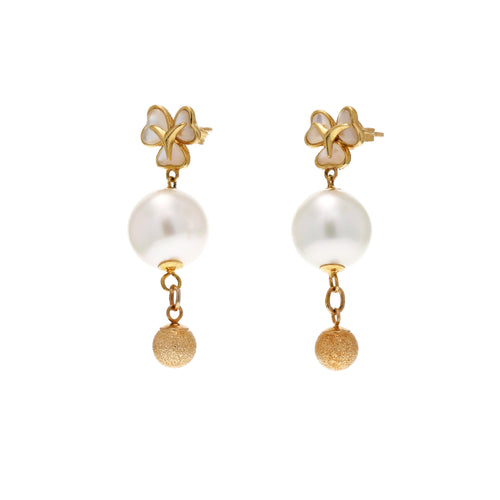 14KG 11.0/11.0mm Natural Color South Sea White Pearl and Shell Earrings