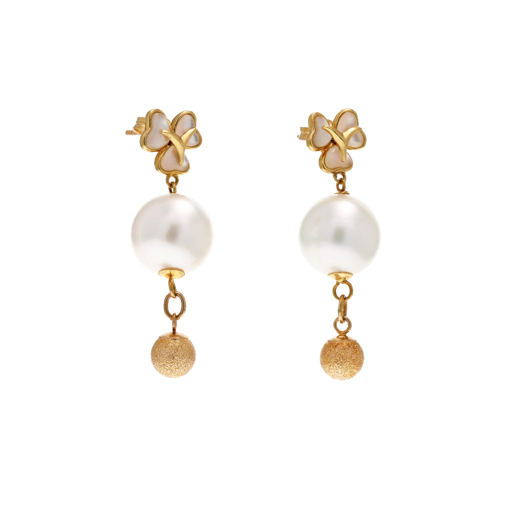 14KG 11.0/11.0mm Natural Color South Sea White Pearl and Shell Earrings