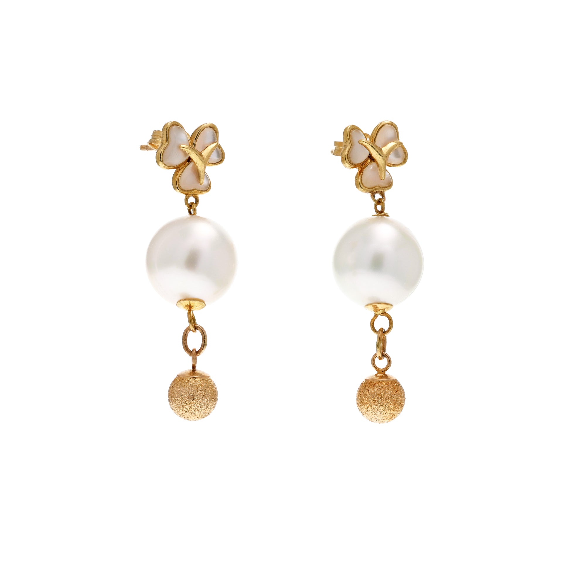 14KG 11.0/11.0mm Natural Color South Sea White Pearl and Shell Earrings