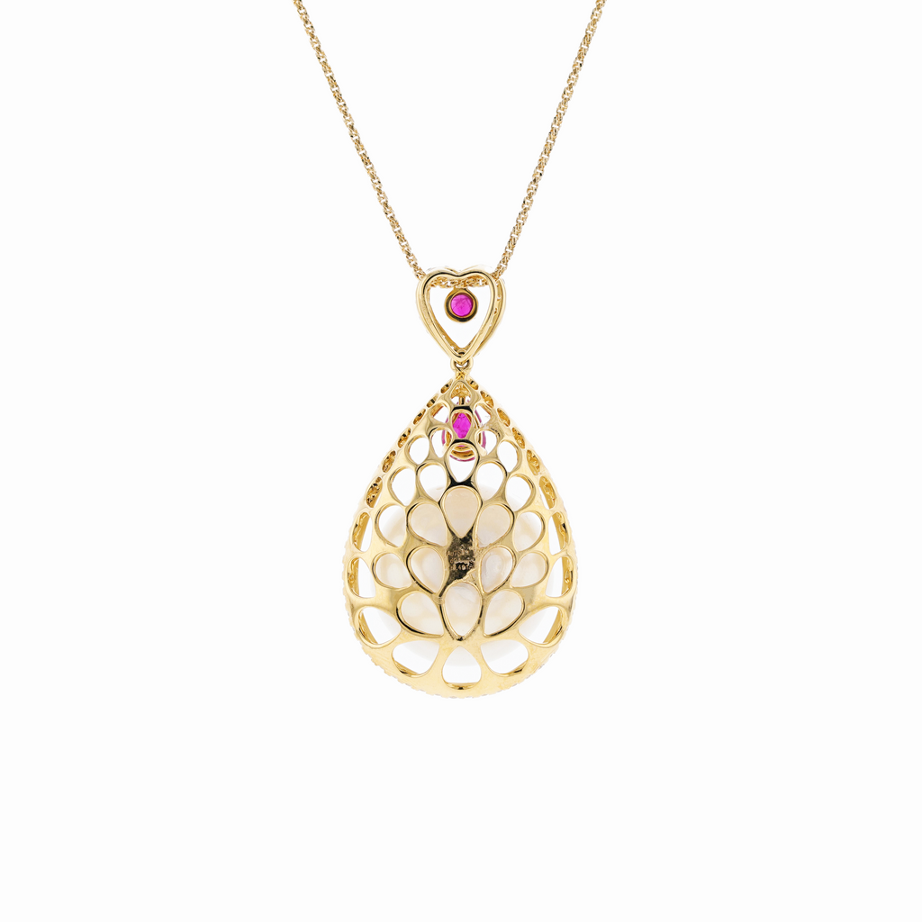 18KG 16.1mm Natural Color South Sea White Pearl Ruby Diamond Necklace