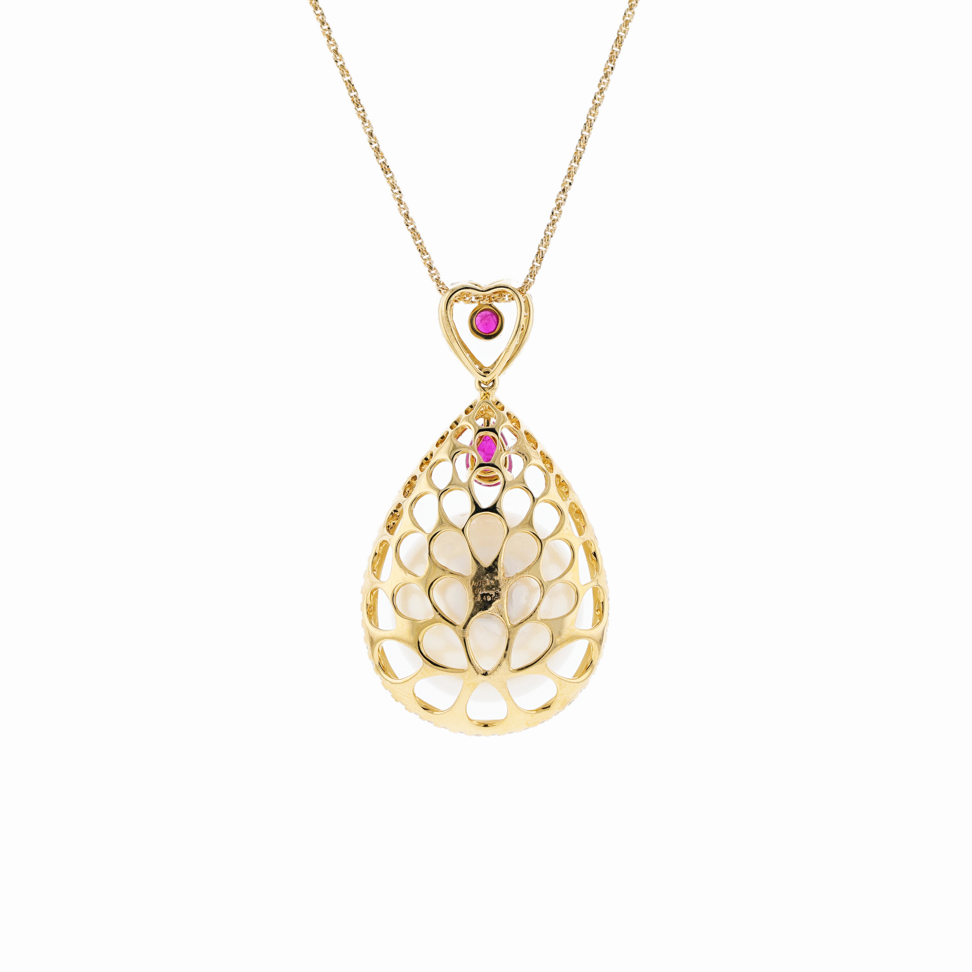 18KG 16.1mm Natural Color South Sea White Pearl Ruby Diamond Necklace