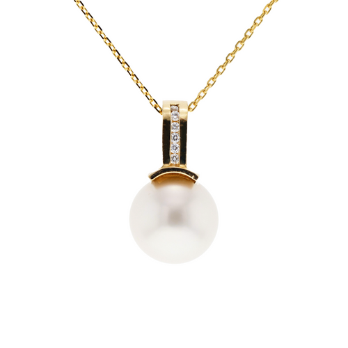 14&18KG 14.5mm Natural Color South Sea White Pearl Diamond Necklace