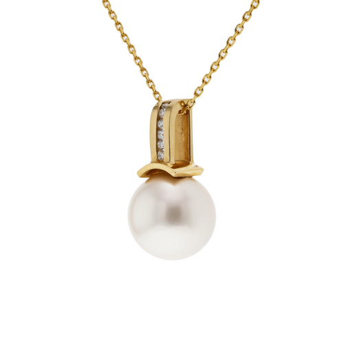 14&18KG 14.5mm Natural Color South Sea White Pearl Diamond Necklace