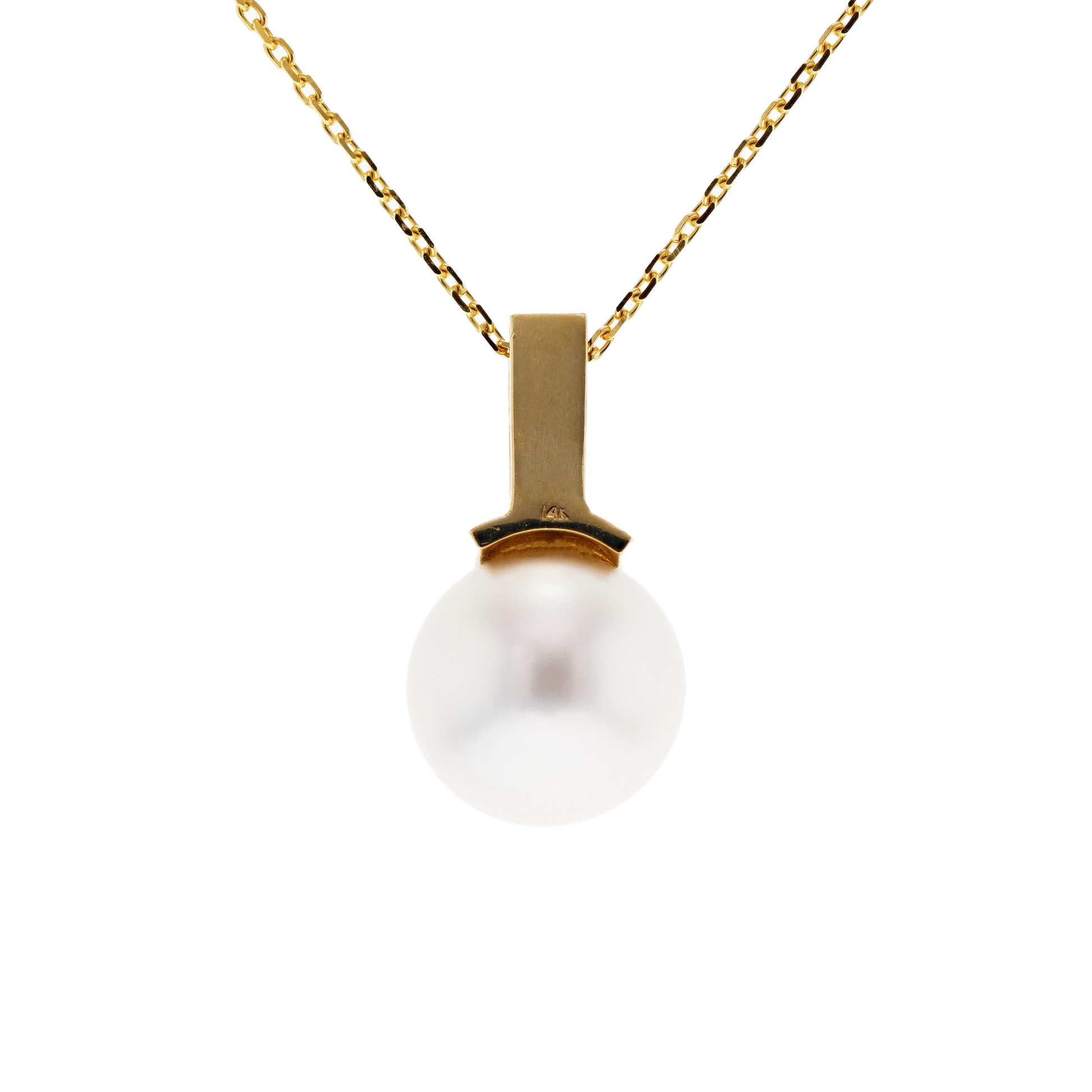 14&18KG 14.5mm Natural Color South Sea White Pearl Diamond Necklace