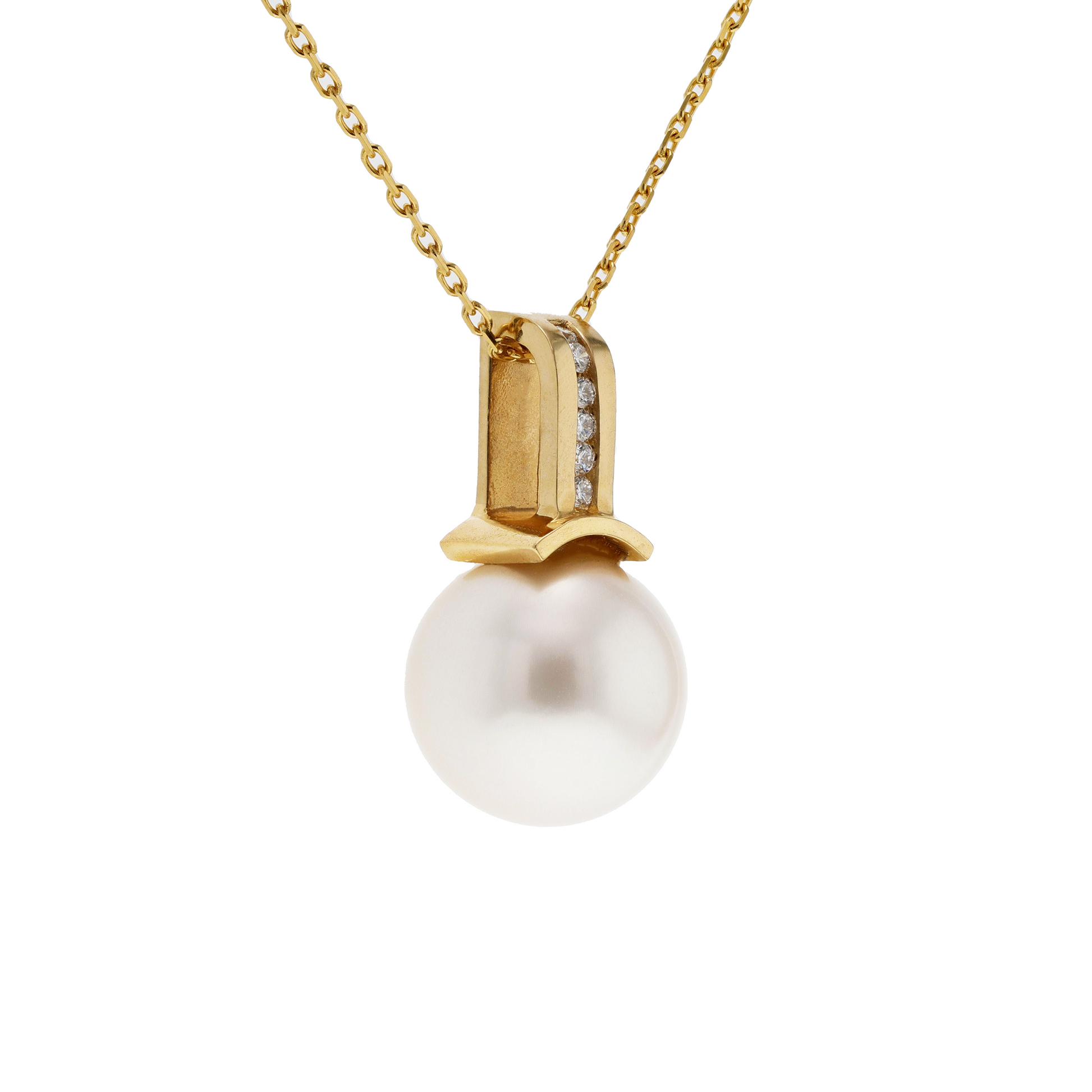 14&18KG 14.5mm Natural Color South Sea White Pearl Diamond Necklace