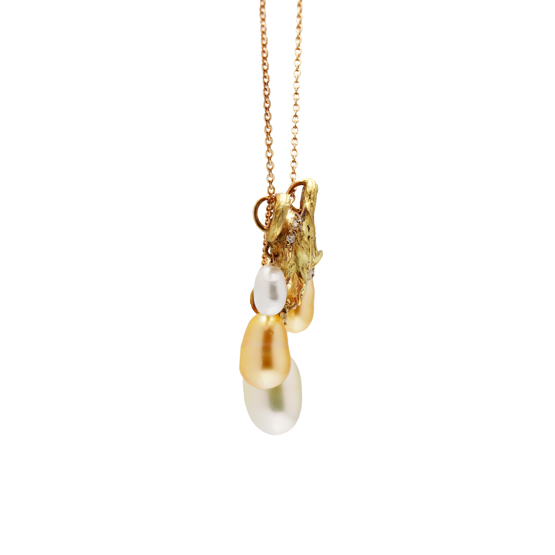 18KG 5.0-11.0mm White&Golden Natural Keshi Pearl Diamond Necklace