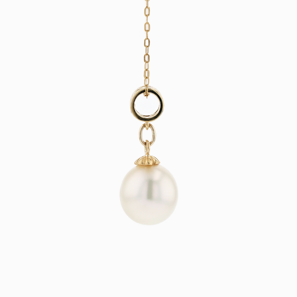 18KG 9.8x10.3mm Natural Color South Sea White Pearl CZ Necklace