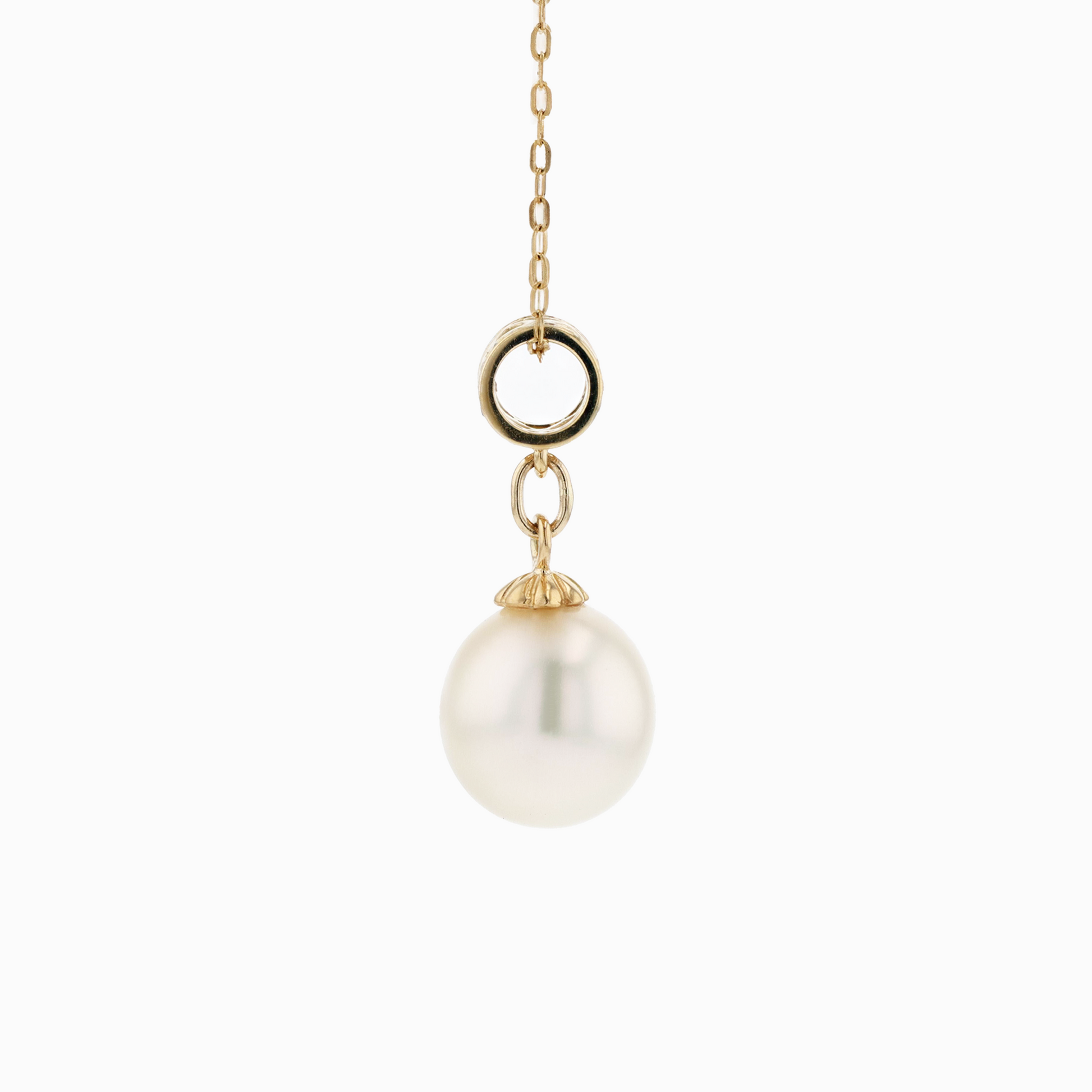 18KG 9.8x10.3mm Natural Color South Sea White Pearl CZ Necklace