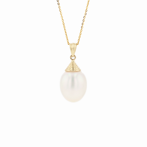 14KG 11.3X13.3mm Natural Color South Sea White Pearl Necklace