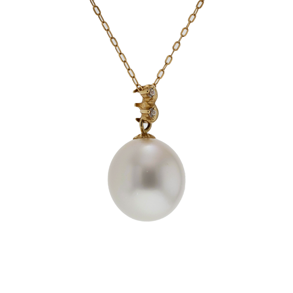 14KG&18KG 11.8x12.8mm Natural Color South Sea White Pearl Diamond Necklace