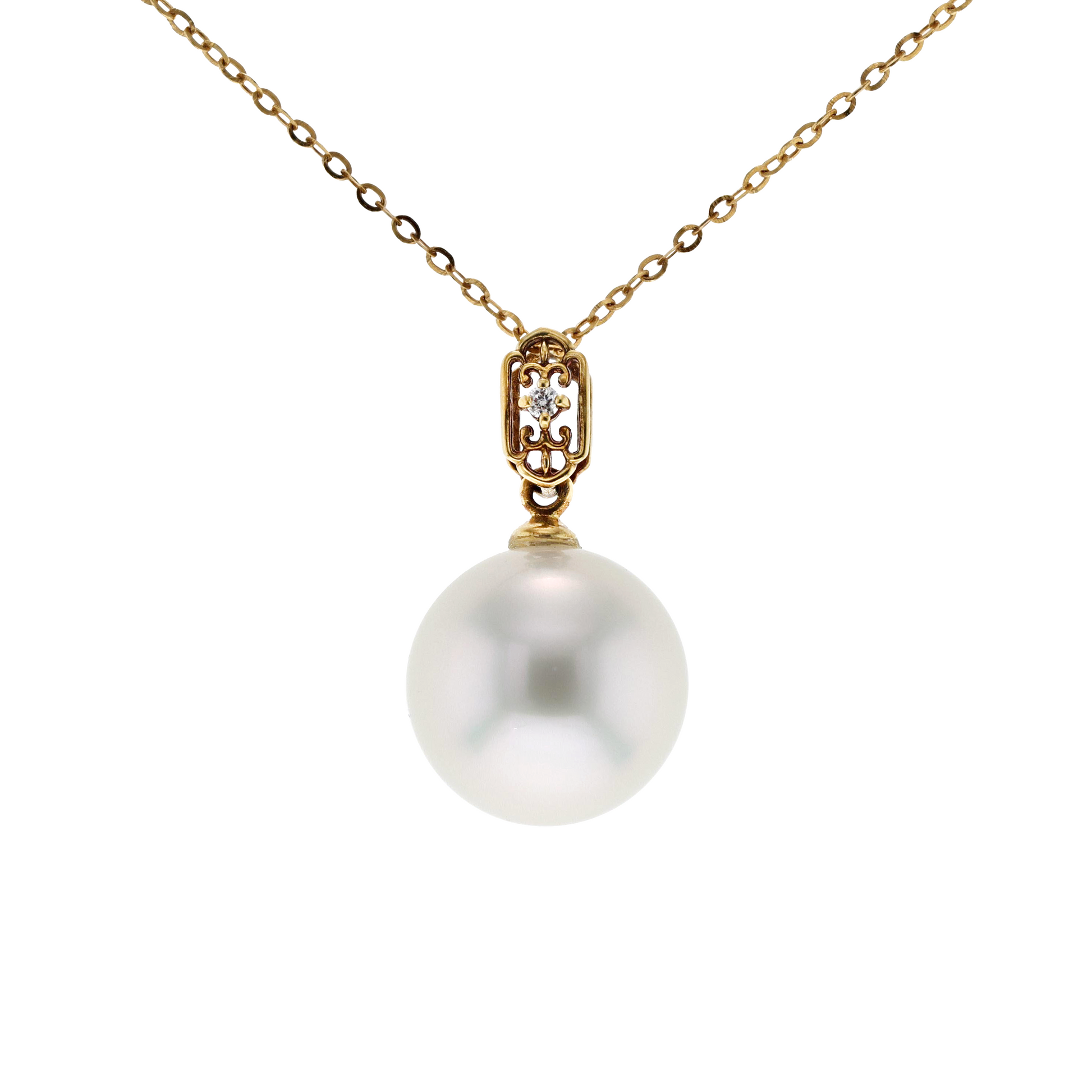 18KG 11.2mm Natural Color South Sea White Pearl Diamond Necklace